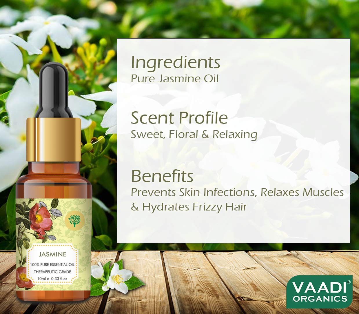 VAADI HERBALS Jasmine Essential Oil - Nourishes Dry & Damaged Hair, Improves Sleep, Uplifts Mood, Reduces Acne & Blemishes - 100% Pure Therapeutic Grade, 10 ml – view 4