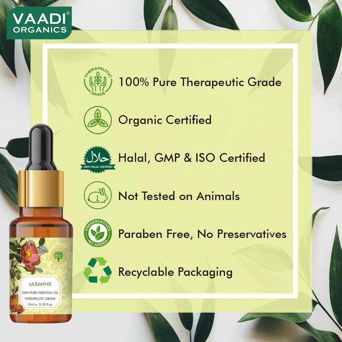 VAADI HERBALS Jasmine Essential Oil - Nourishes Dry & Damaged Hair, Improves Sleep, Uplifts Mood, Reduces Acne & Blemishes - 100% Pure Therapeutic Grade, 10 ml – view 5