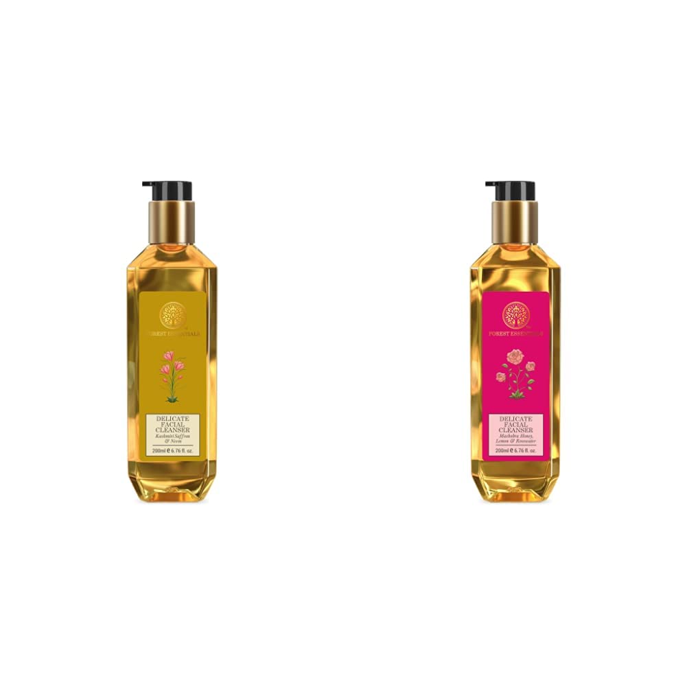 Forest Essentials cleanser duo bottles with botanical facial cleanser variants