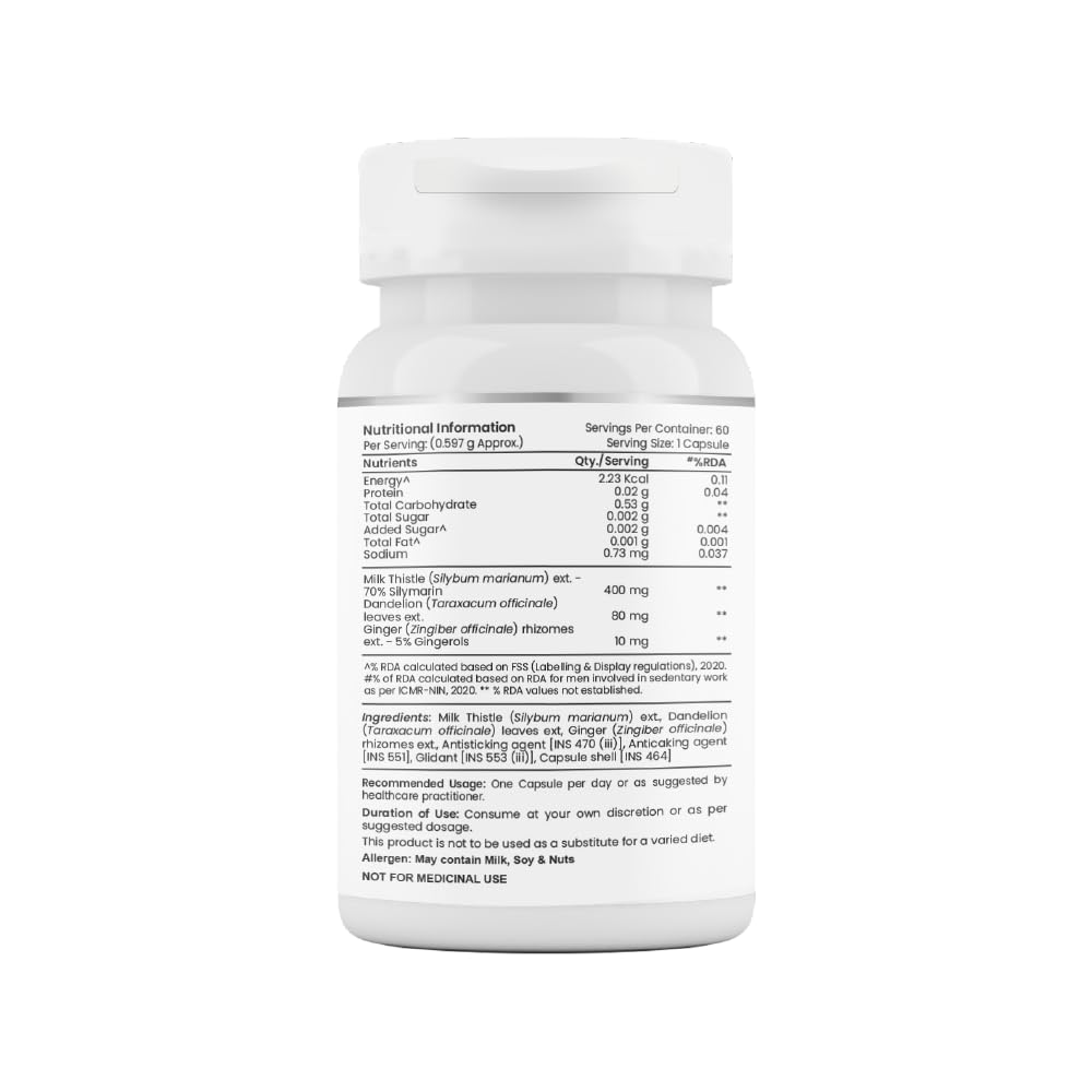 Tata 1mg Milk Thistle Veg Capsule for Liver Detox, 70% Silymarin with Dandelion & Ginger, For Liver Health,For Men & Women, Pack of 60 capsules – view 2