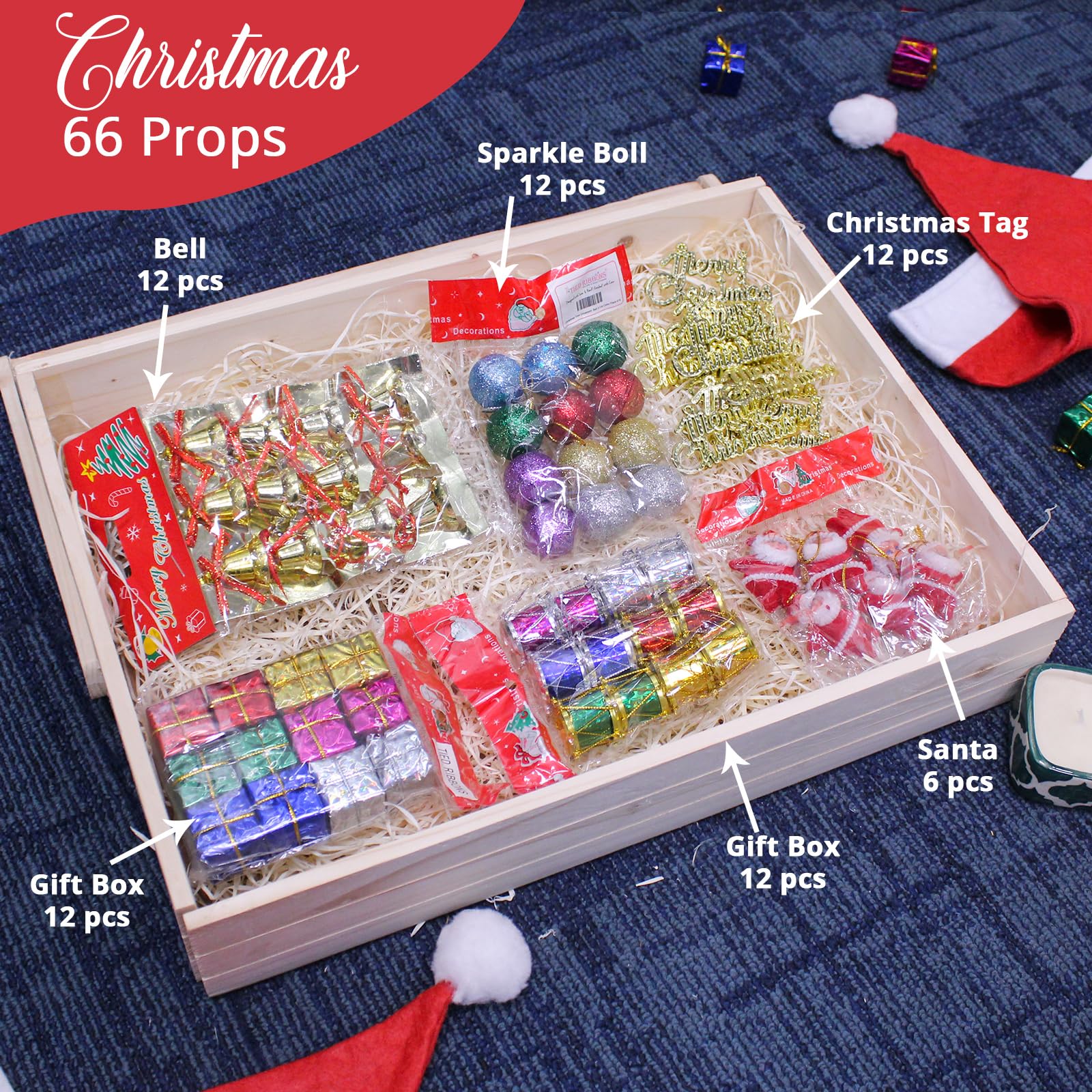 TIED RIBBONS Pack of 66 Christmas Tree Decoration Hanging Ornaments Items Hanging Accessories Combo Set - Christmas Decorations Items for Home Decor – view 4
