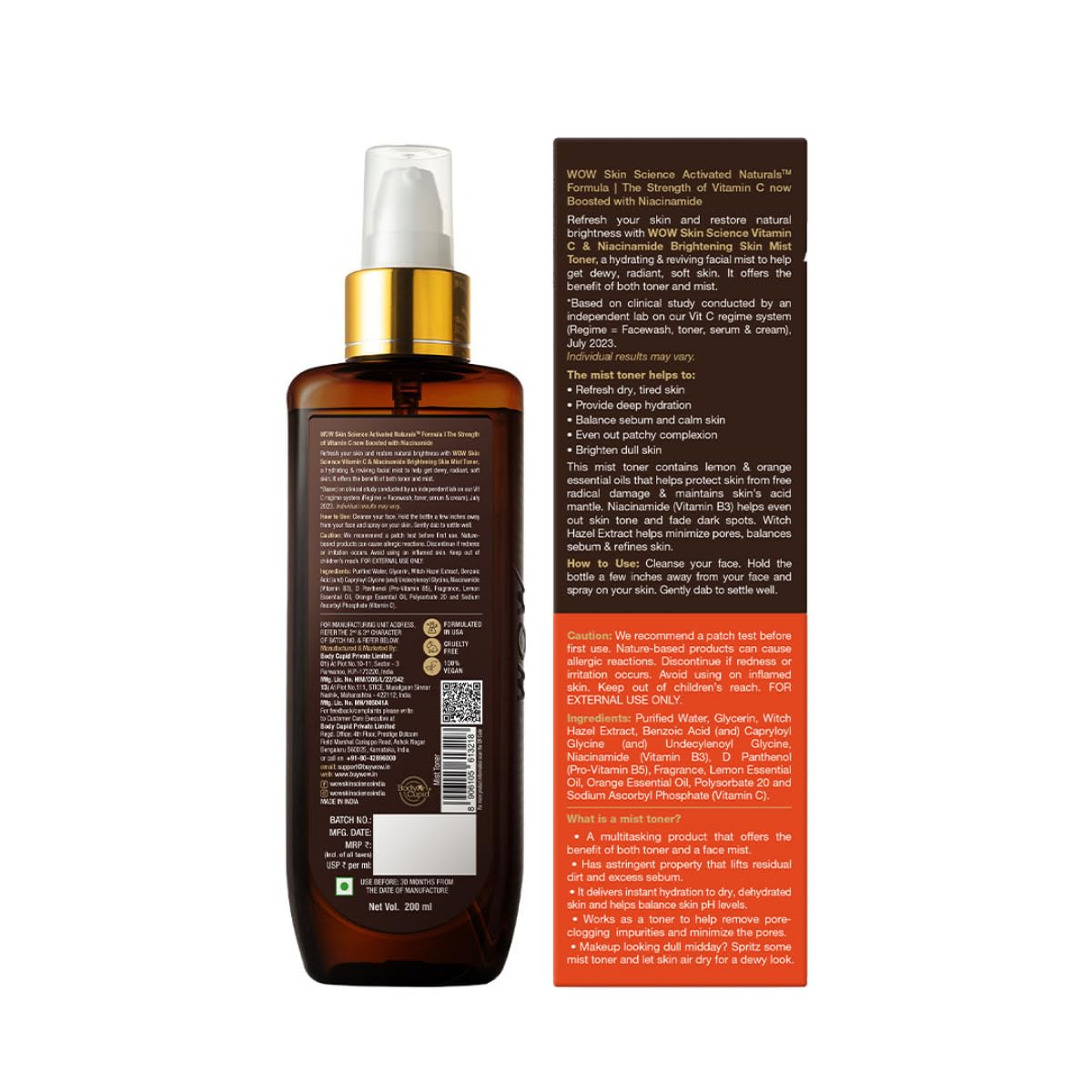 WOW Skin Science Vitamin C Skin Mist Toner with Lemon Essential Oil, Orange Essential Oil With Hazel & Aloe Vera Extracts - For All Skin Types - No Parabens, Silicones, Mineral Oil & Sulphates - 200mL – view 8