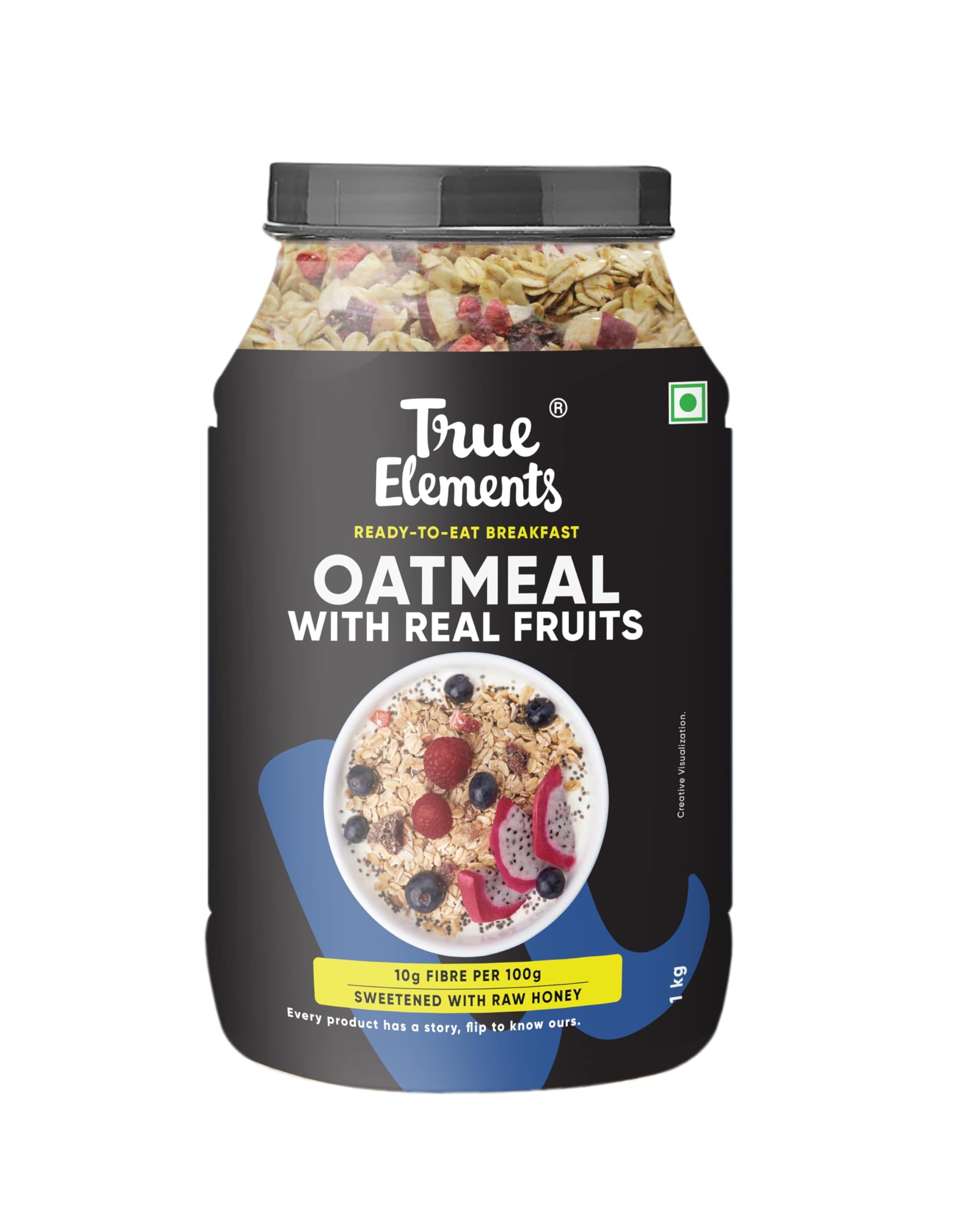 True Elements overnight oats oatmeal with fruits, nuts, and seeds