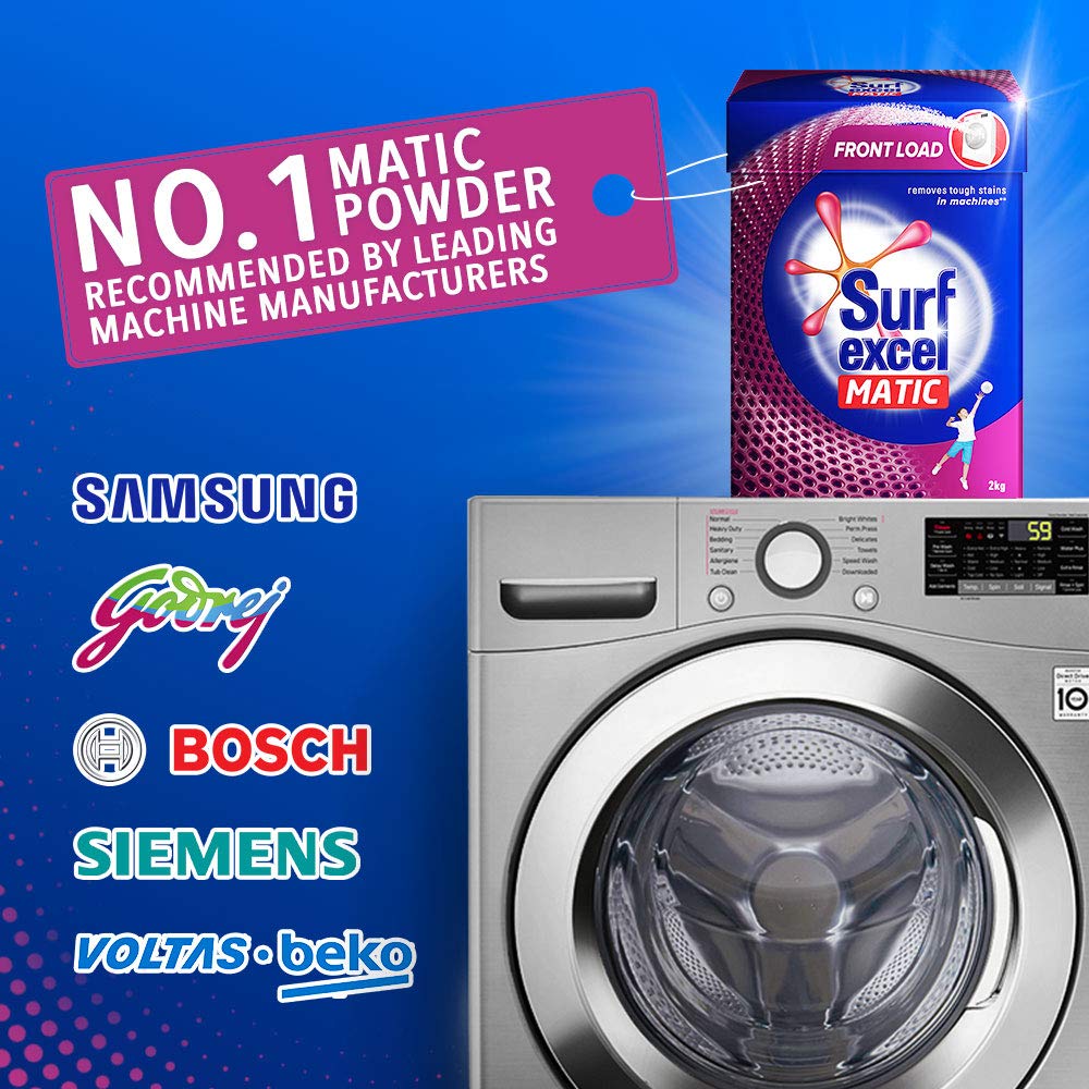 Surf Excel Matic Front-Load Detergent Powder 2 Kg Removes Tough Stains Surf Excel Front-Load Washing Powder - For Front-Load Washing Machines, 1 Count – view 8