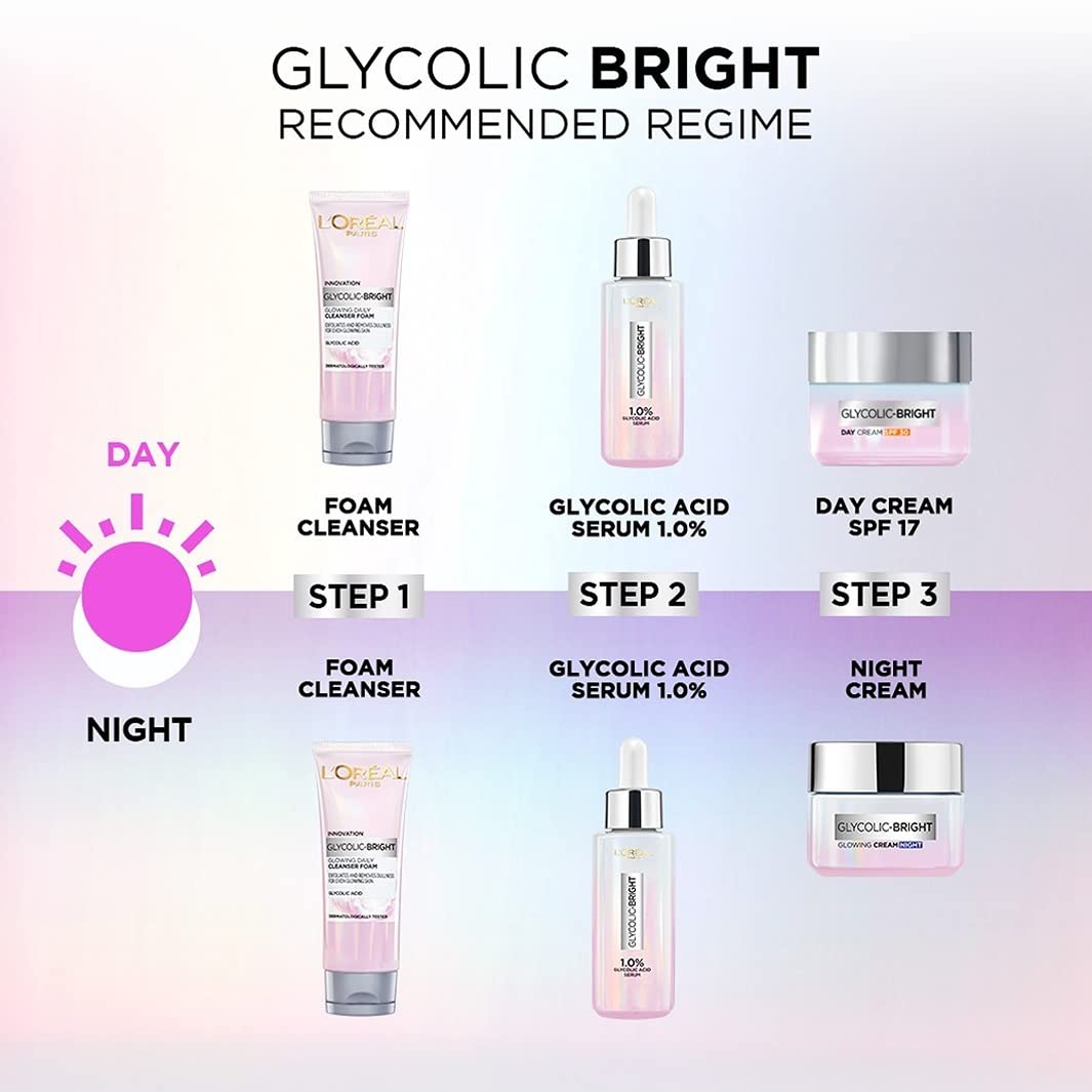 L'Oreal Paris Glycolic bright Day Cream with SPF17, 15 mL + Glycolic Bright Glowing Night Cream, 15 mL, Regime Pack of 2 – view 7