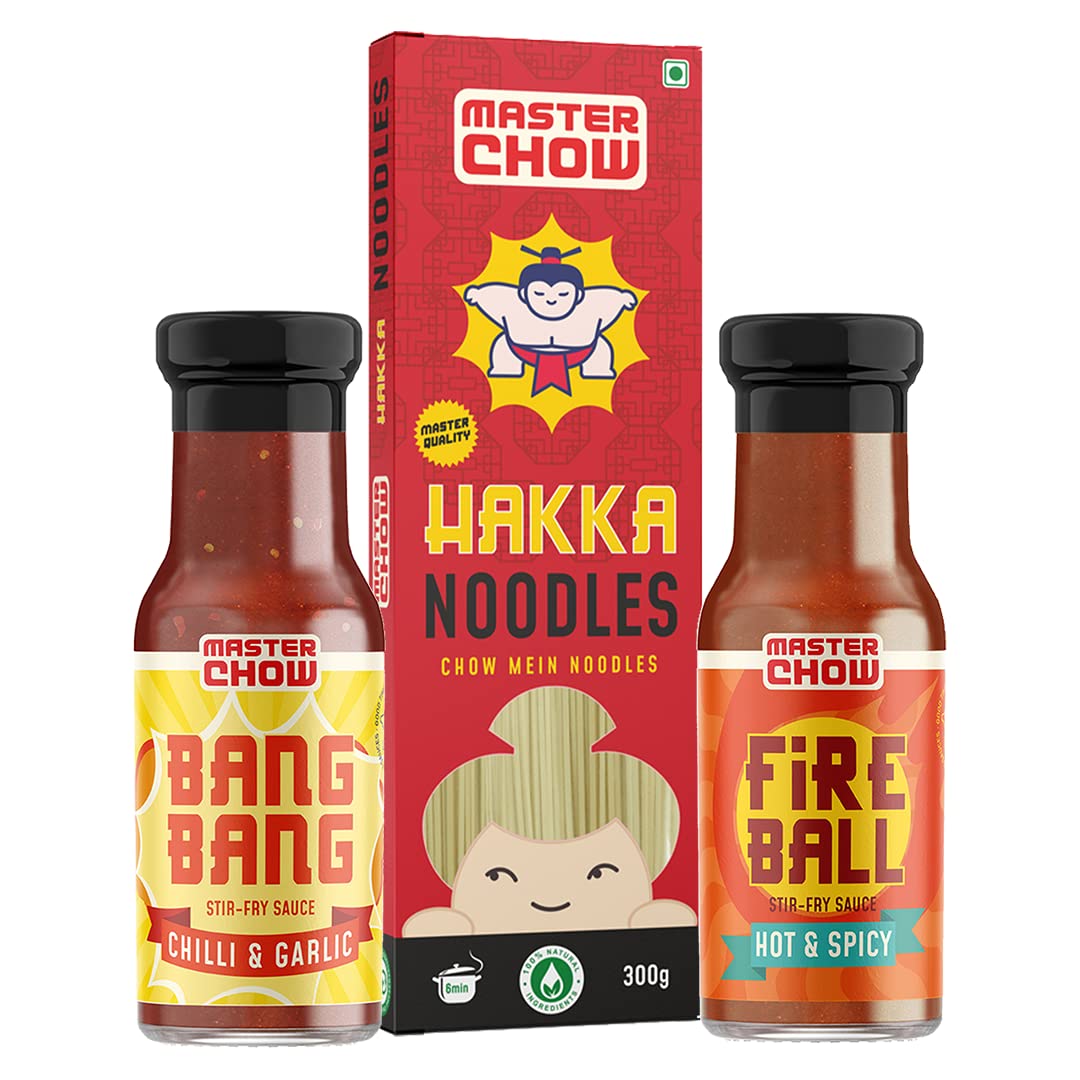 MasterChow sweet spicy noodle kit with noodles and sauce bottles