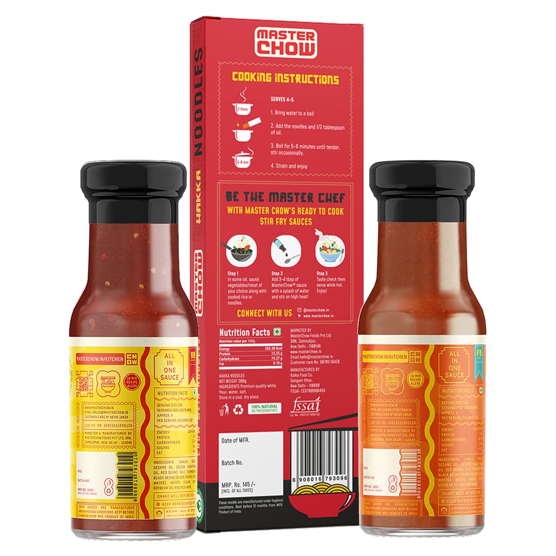 MasterChow Hot Chilli Garlic Noodle Pack - Hakka Noodles (300G) + Chilli & Garlic Bang Bang (220G) + Hot And Spicy Fireball (220G) Cooking Sauce – view 2