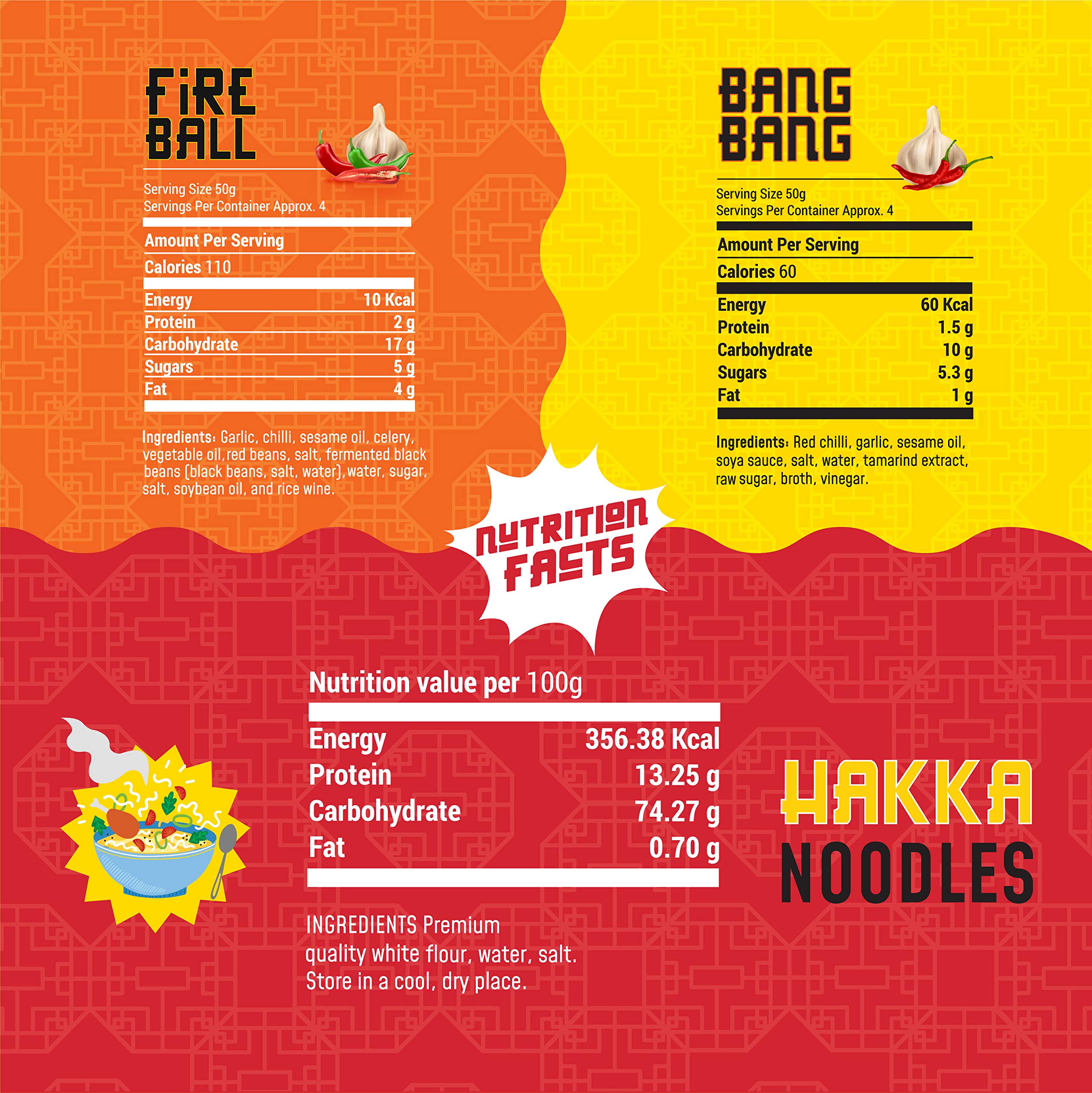 MasterChow Hot Chilli Garlic Noodle Pack - Hakka Noodles (300G) + Chilli & Garlic Bang Bang (220G) + Hot And Spicy Fireball (220G) Cooking Sauce – view 3