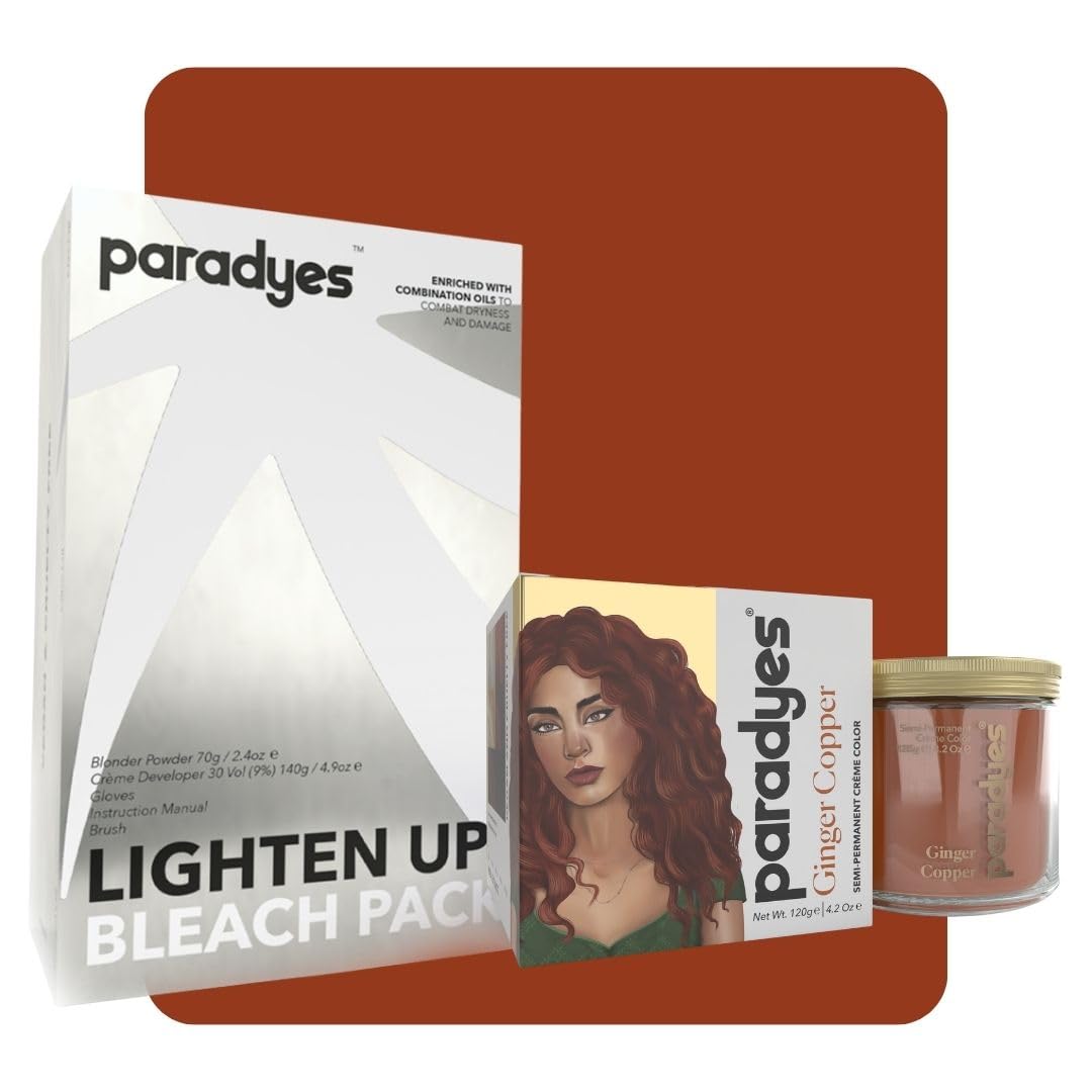 Paradyes Semi-permanent Ginger Copper DIY Conditioner Based Hair Colour 120 gm and Lighten Up! Bleach Pack 30 Vol. for all Hair Types – view 1