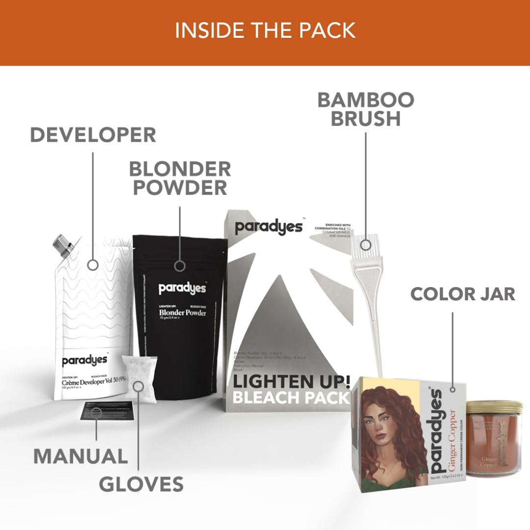 Paradyes Semi-permanent Ginger Copper DIY Conditioner Based Hair Colour 120 gm and Lighten Up! Bleach Pack 30 Vol. for all Hair Types – view 3