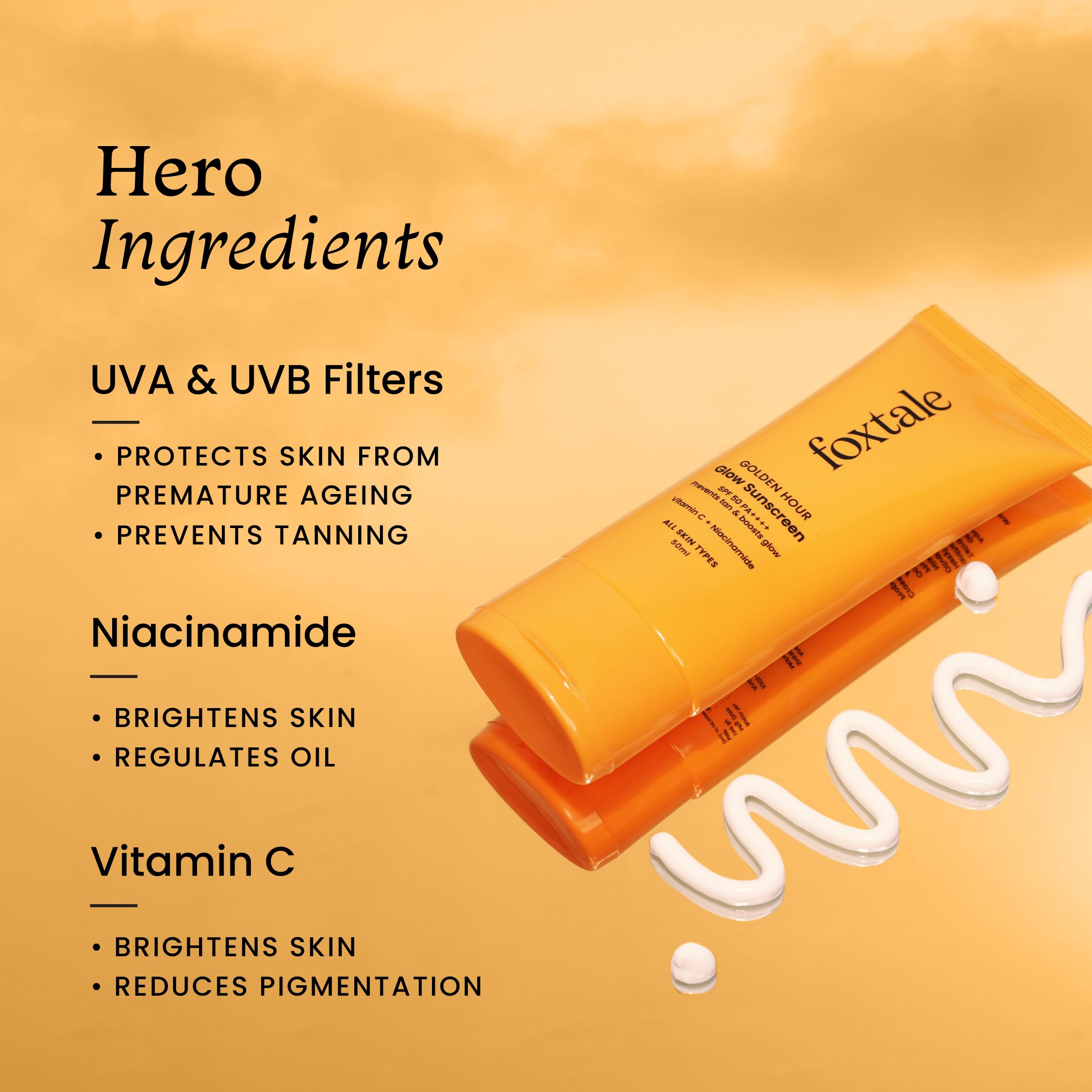 Foxtale Glow Sunscreen SPF 50 PA++++ Lightweight with Vitamin C and Niacinamide – view 4