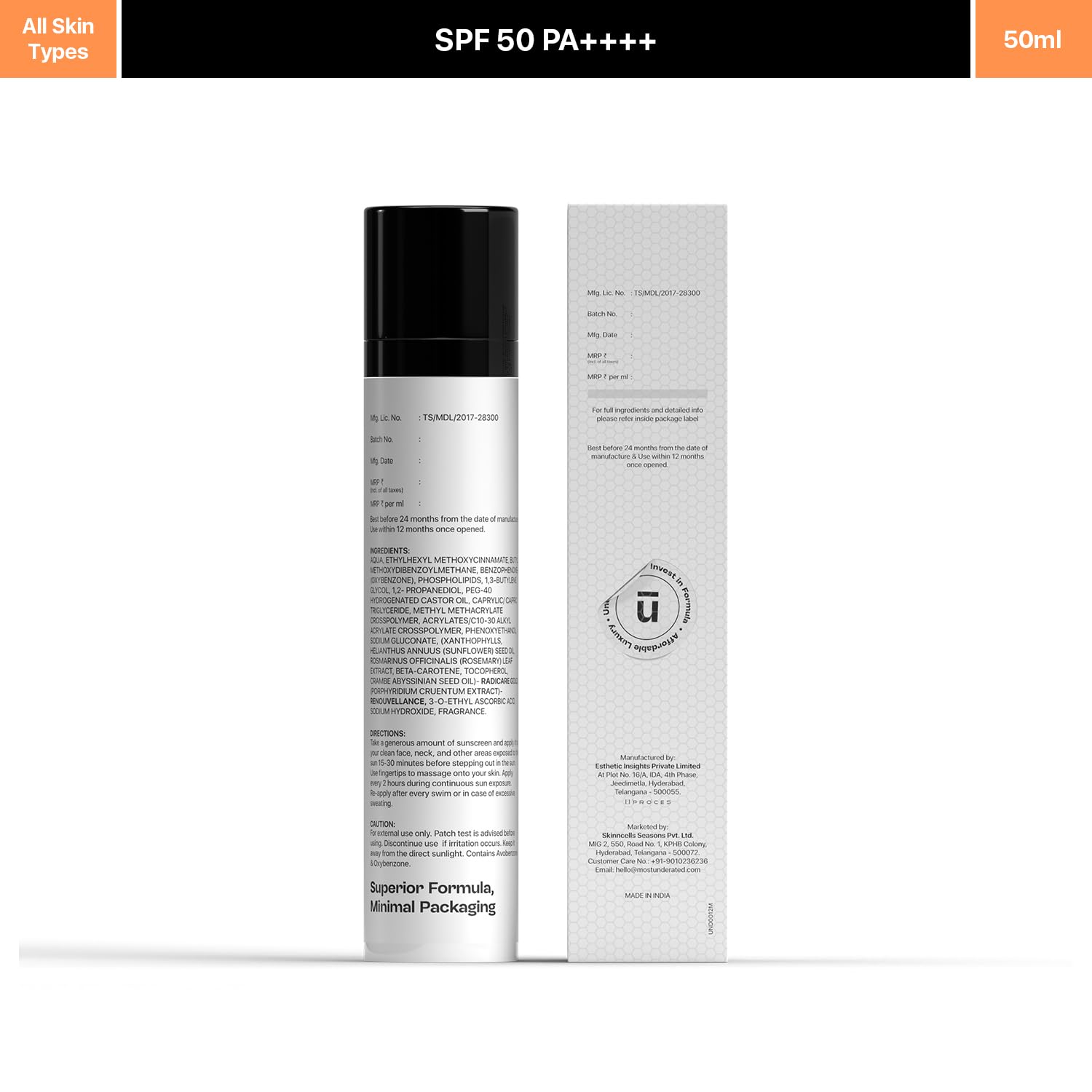 Underated Sunscreen SPF 50 PA++++ Powered With Vitamin C & Vitamin E For Broad Spectrum UV A, UV B & Blue Light Protection – view 2