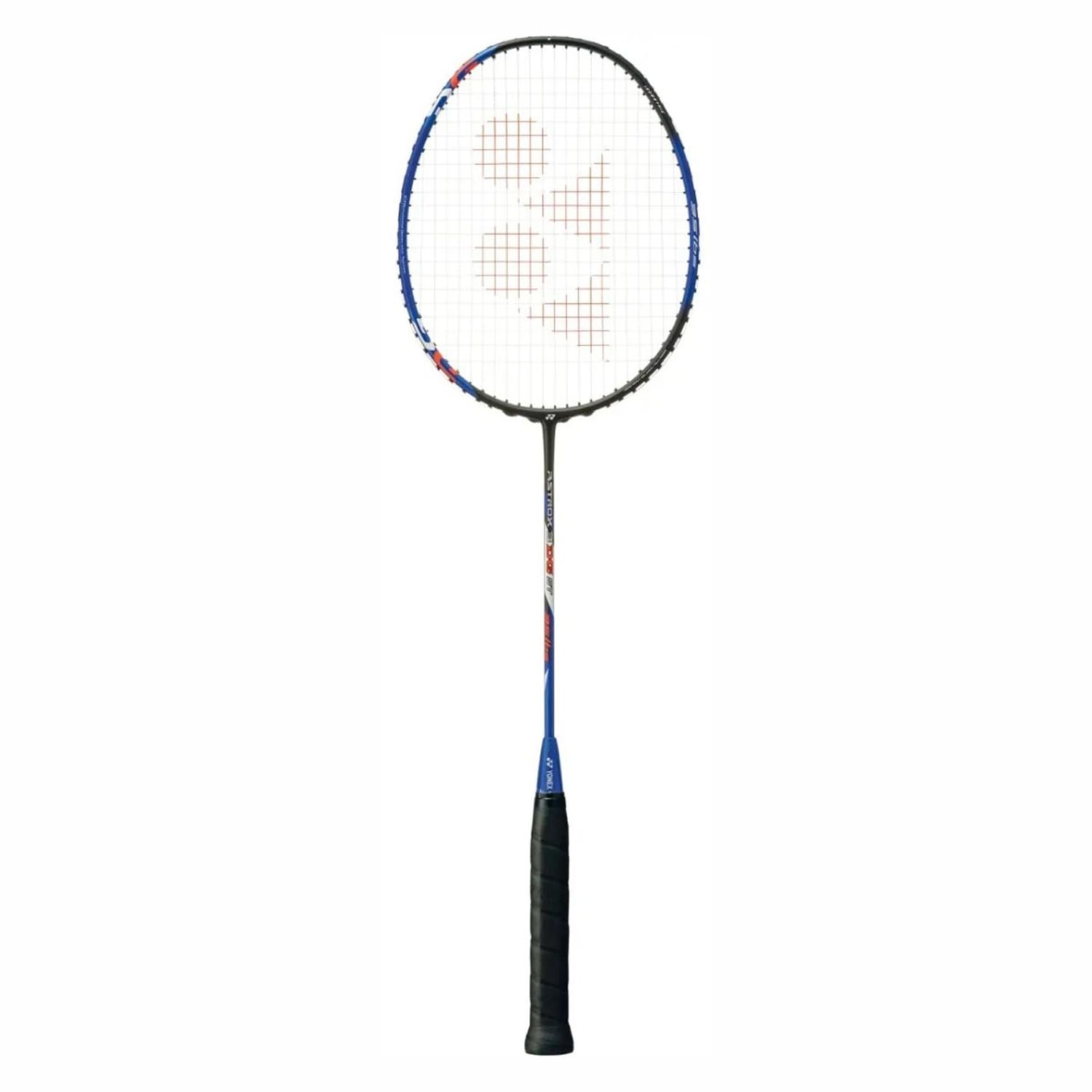 Black and blue Yonex Astrox 3DG ST strung badminton racquet