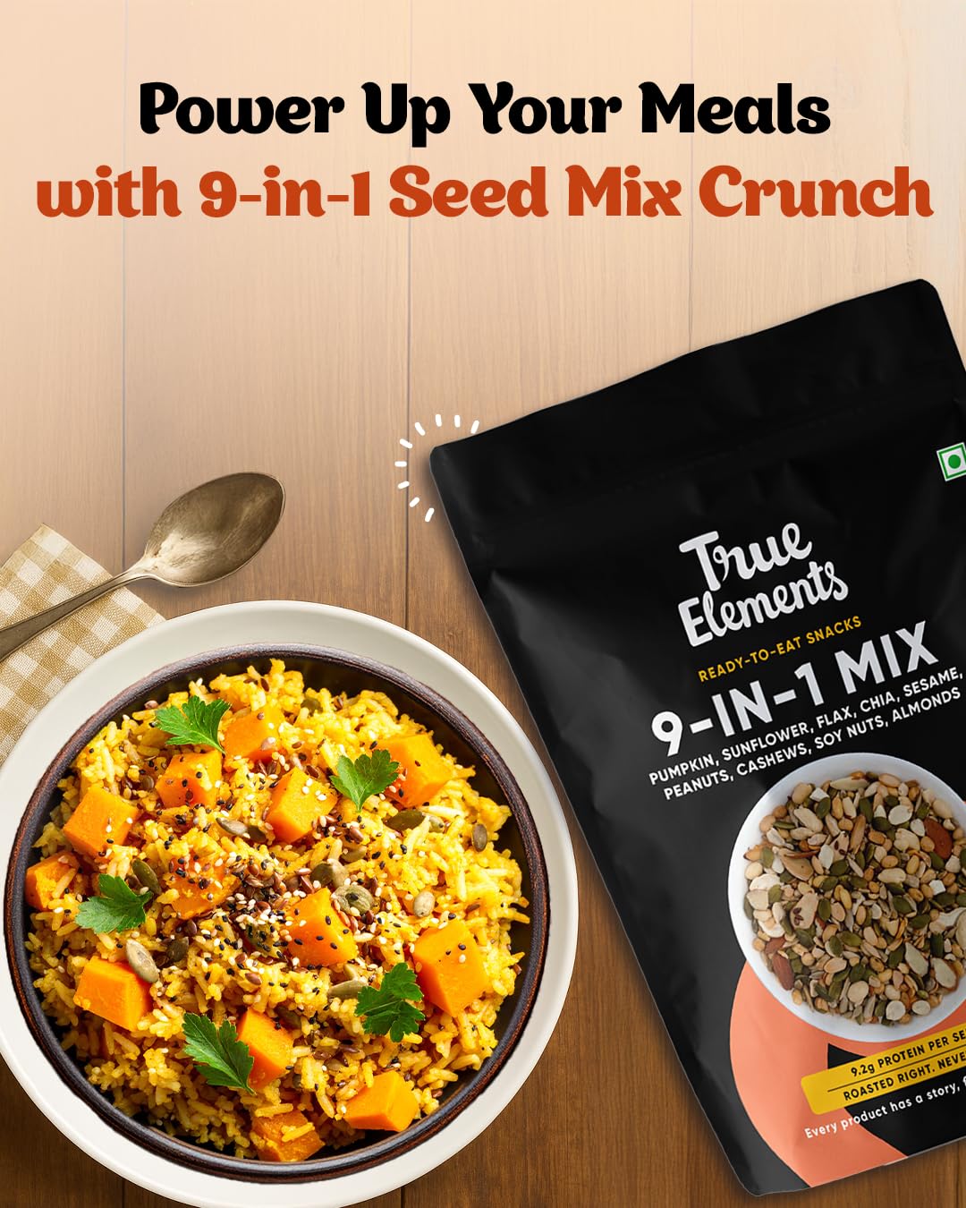True Elements 9 in 1 Snack Mix 125g - (Mix of Pumpkin, Watermelon, Flax, Chia, Sunflower, Peanuts, Soynuts, Almonds, Cashew Nuts) Healthy Snack – view 3