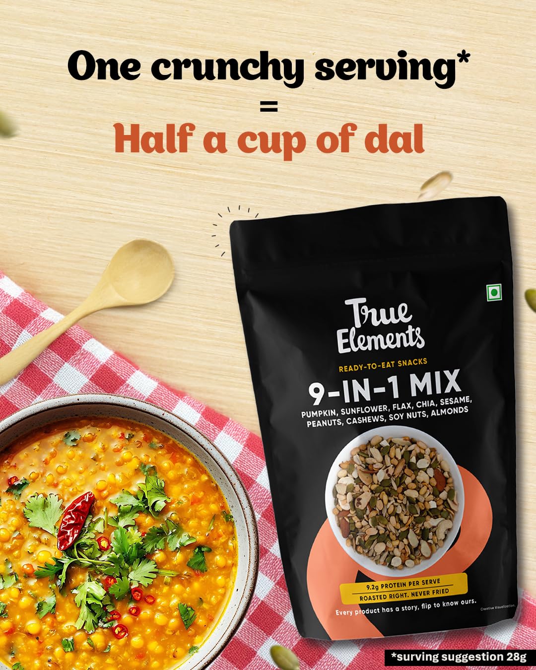 True Elements 9 in 1 Snack Mix 125g - (Mix of Pumpkin, Watermelon, Flax, Chia, Sunflower, Peanuts, Soynuts, Almonds, Cashew Nuts) Healthy Snack – view 4