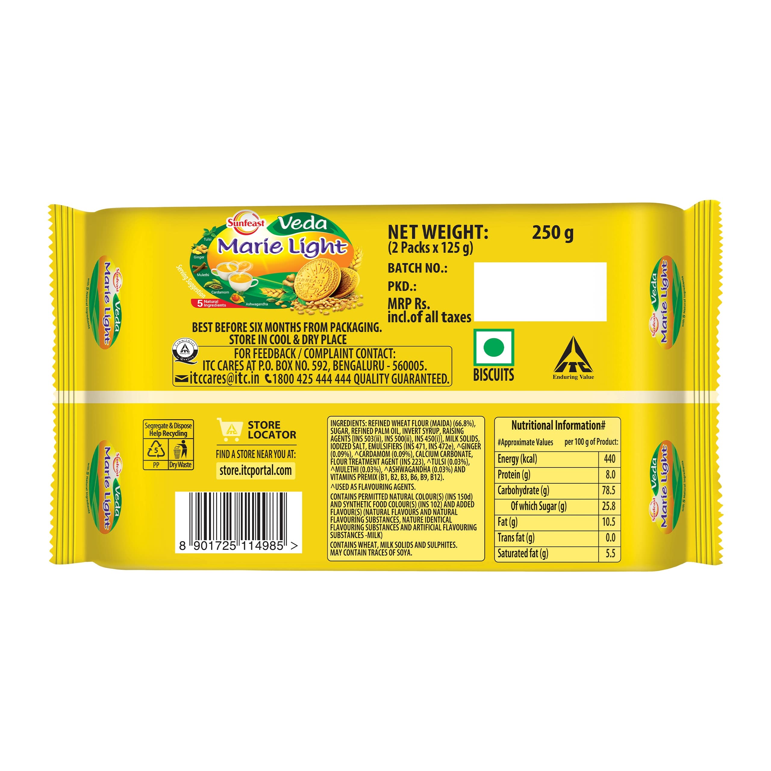 Sunfeast Veda Marie Light (Stay Fresh), 250g - Pack of 8 – view 3