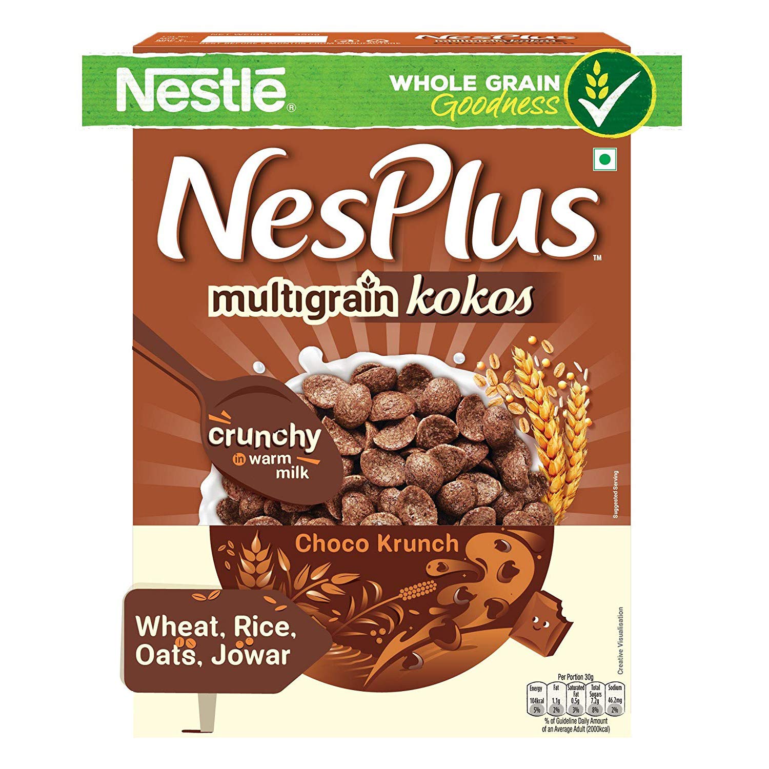 Nestle NesPlus Chocolate Crunch cereal box front view