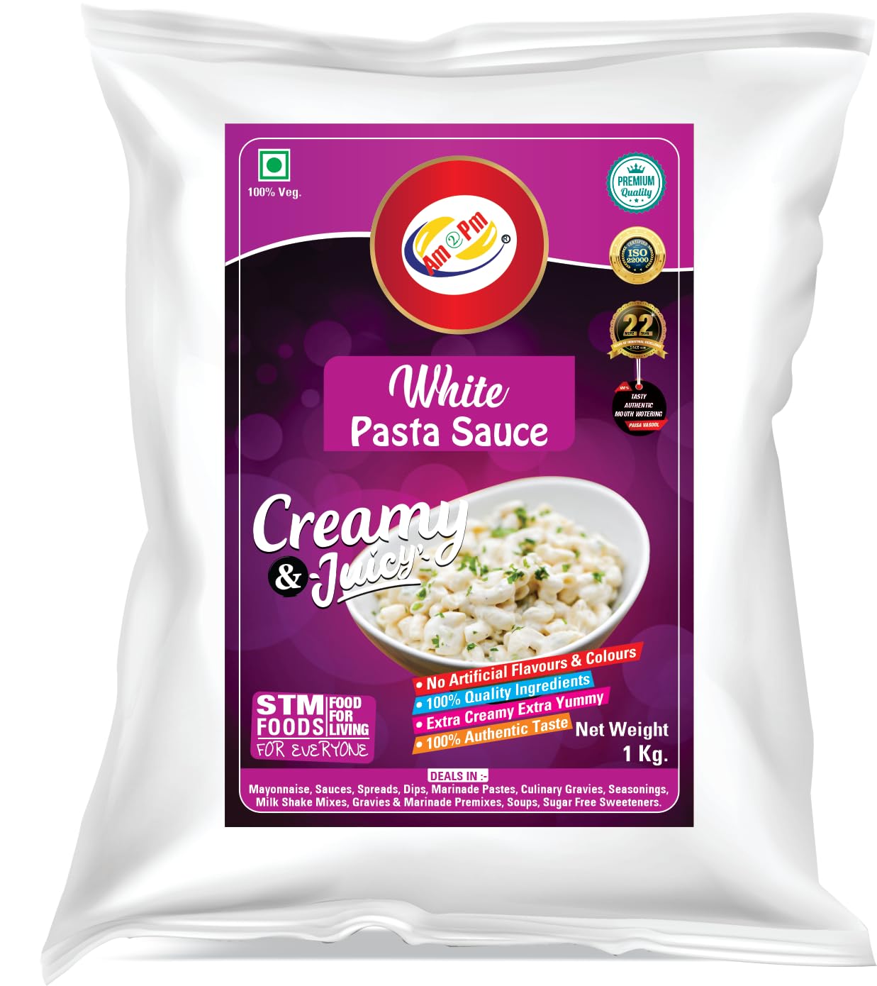 Creamy white pasta sauce bag for pasta, salads, and snacks