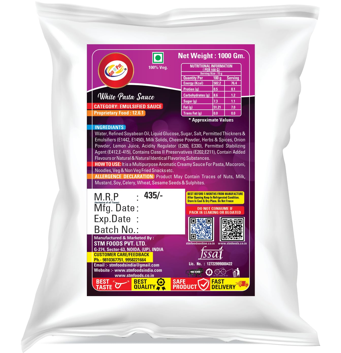 Am 2 Pm - White Pasta Sauce 1kg Creamy Sauce For Pasta Macoroni Noodles,Veg Fried Snack - 1Kg – view 2