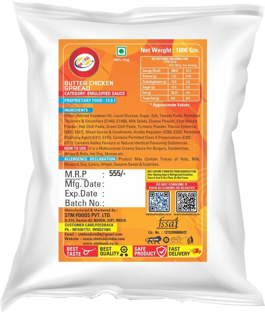 Am 2 Pm - Butter Chicken Spread Multiopurpose Creamy Sauce For Burgers, Sandwiches Salad Dressing,Veg Non Veg Fried Snack Wraps & Rolls Hot Dog Momos - 1Kg – view 2