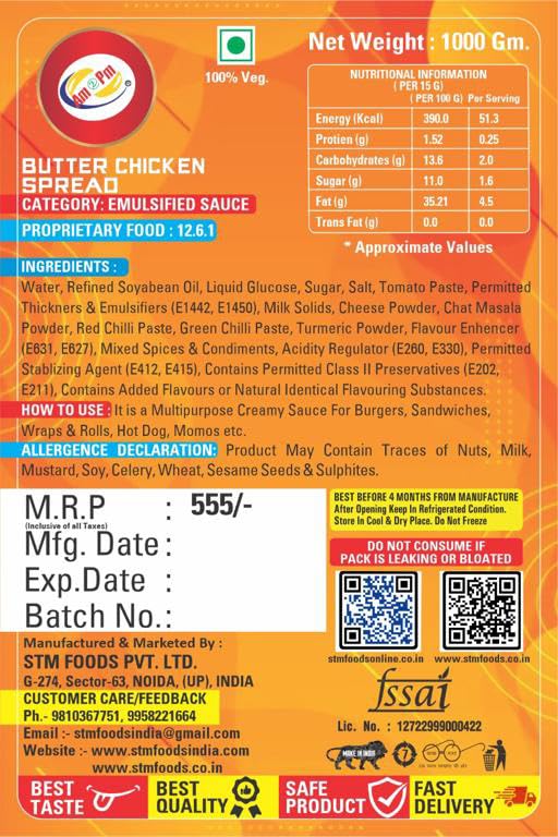 Am 2 Pm - Butter Chicken Spread Multiopurpose Creamy Sauce For Burgers, Sandwiches Salad Dressing,Veg Non Veg Fried Snack Wraps & Rolls Hot Dog Momos - 1Kg – view 3