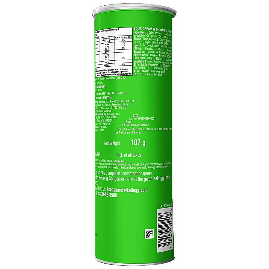 Pringles Potato Chips - Sour Cream & Onion Flavour, Crunchy & Crispy 107 g – view 2