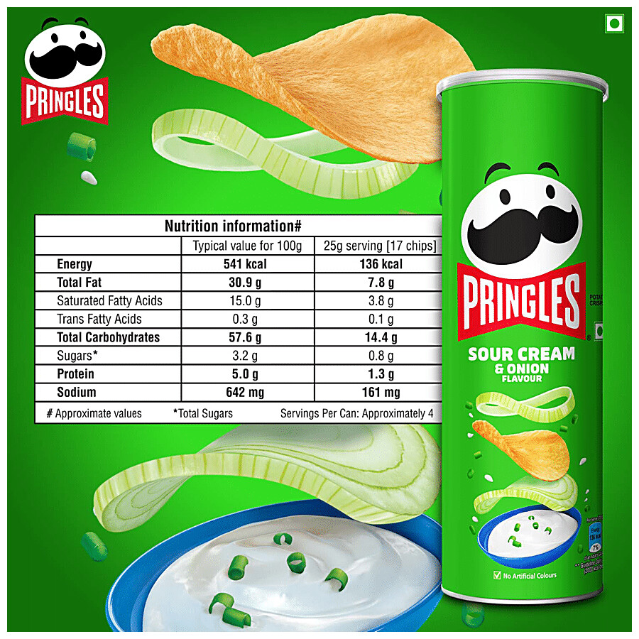 Pringles Potato Chips - Sour Cream & Onion Flavour, Crunchy & Crispy 107 g – view 7