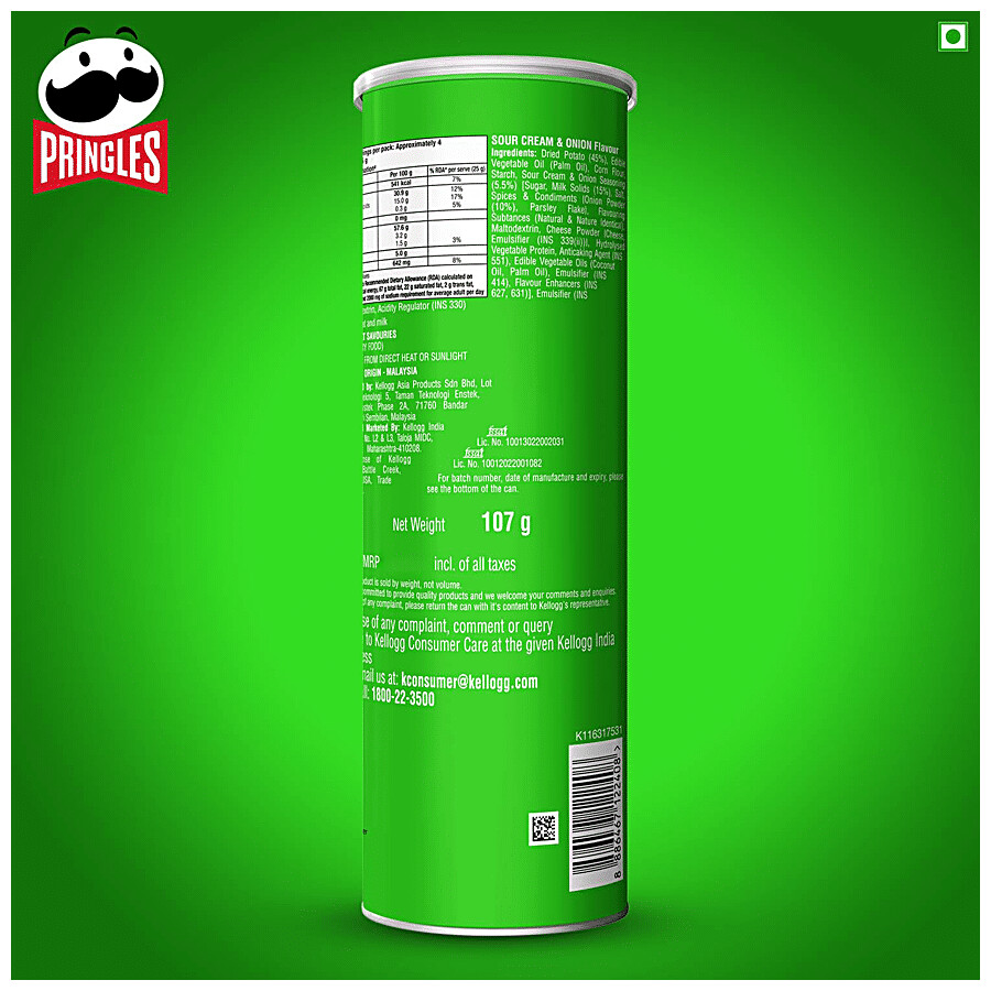 Pringles Potato Chips - Sour Cream & Onion Flavour, Crunchy & Crispy 107 g – view 8