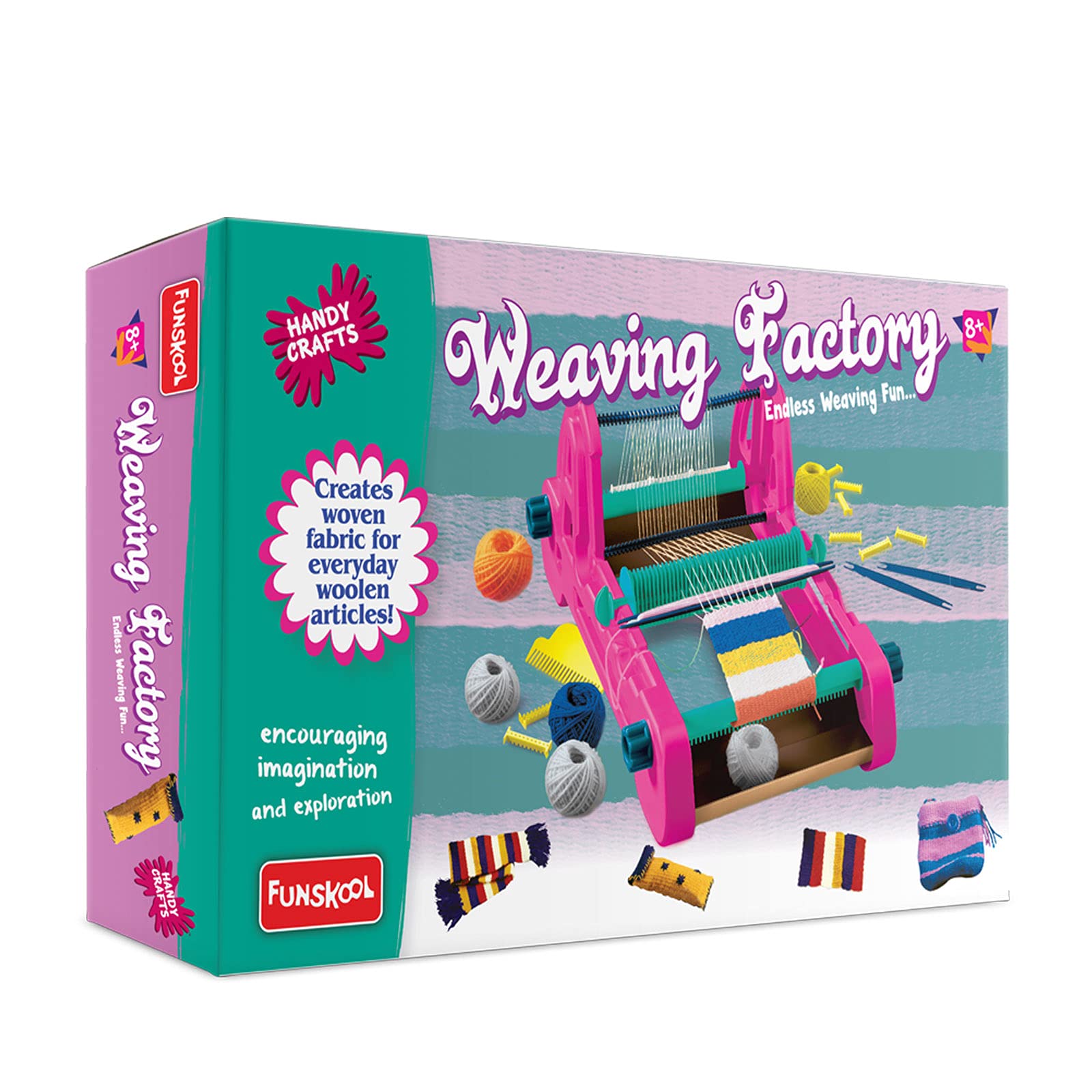 Multicolour kids weaving kit with rollers, shuttles, wool, and frames