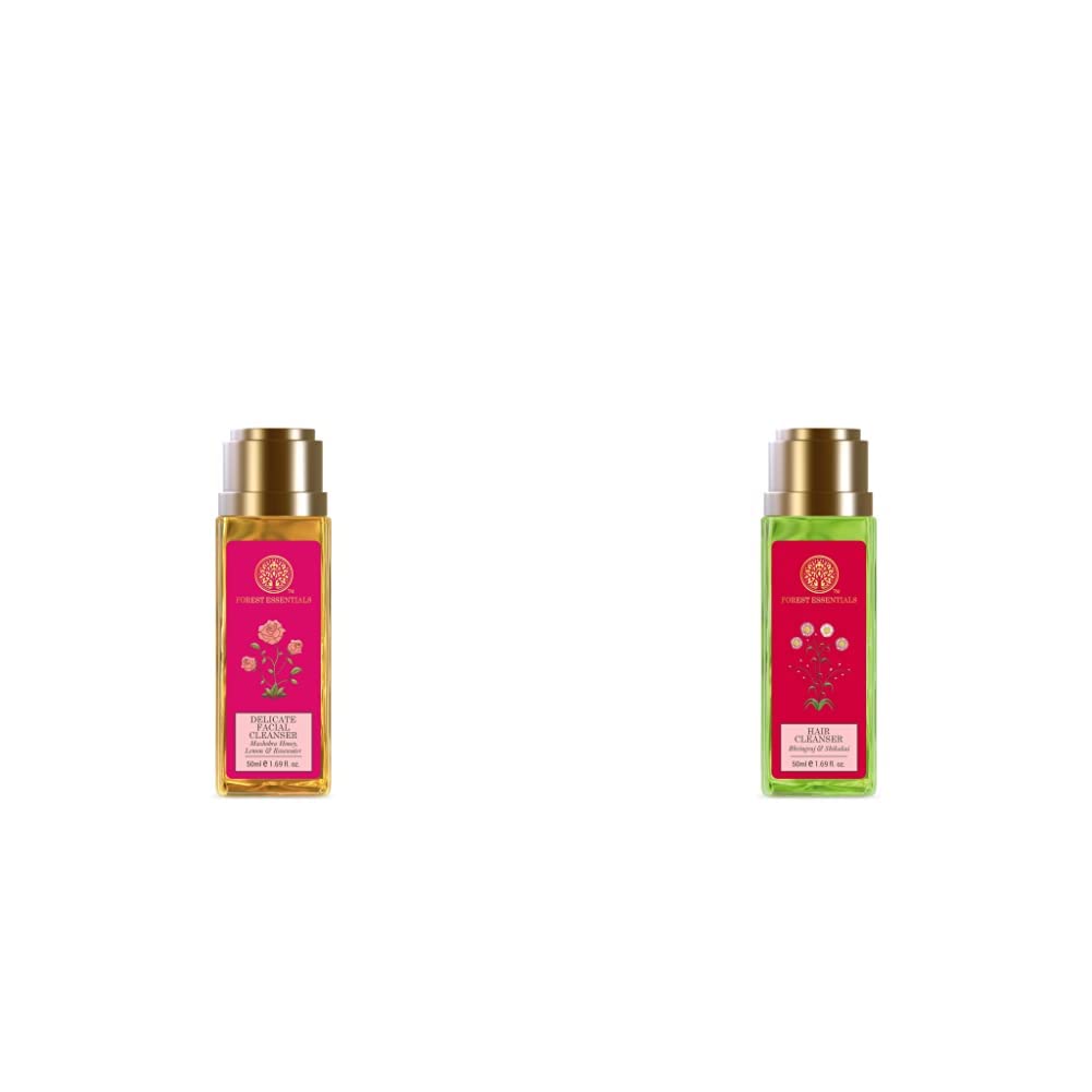 Forest Essentials travel-size facial and hair cleanser set