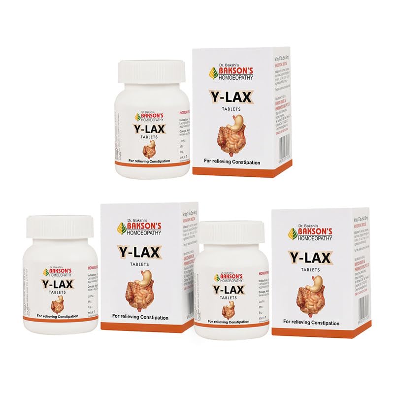 Bakson's Y-Lax tablets packaging for 225 tablets in three packs