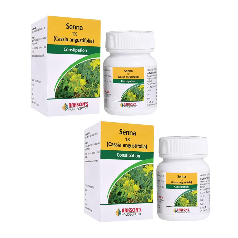 Two bottles of Bakson's Senna 1X homoeopathy tablets