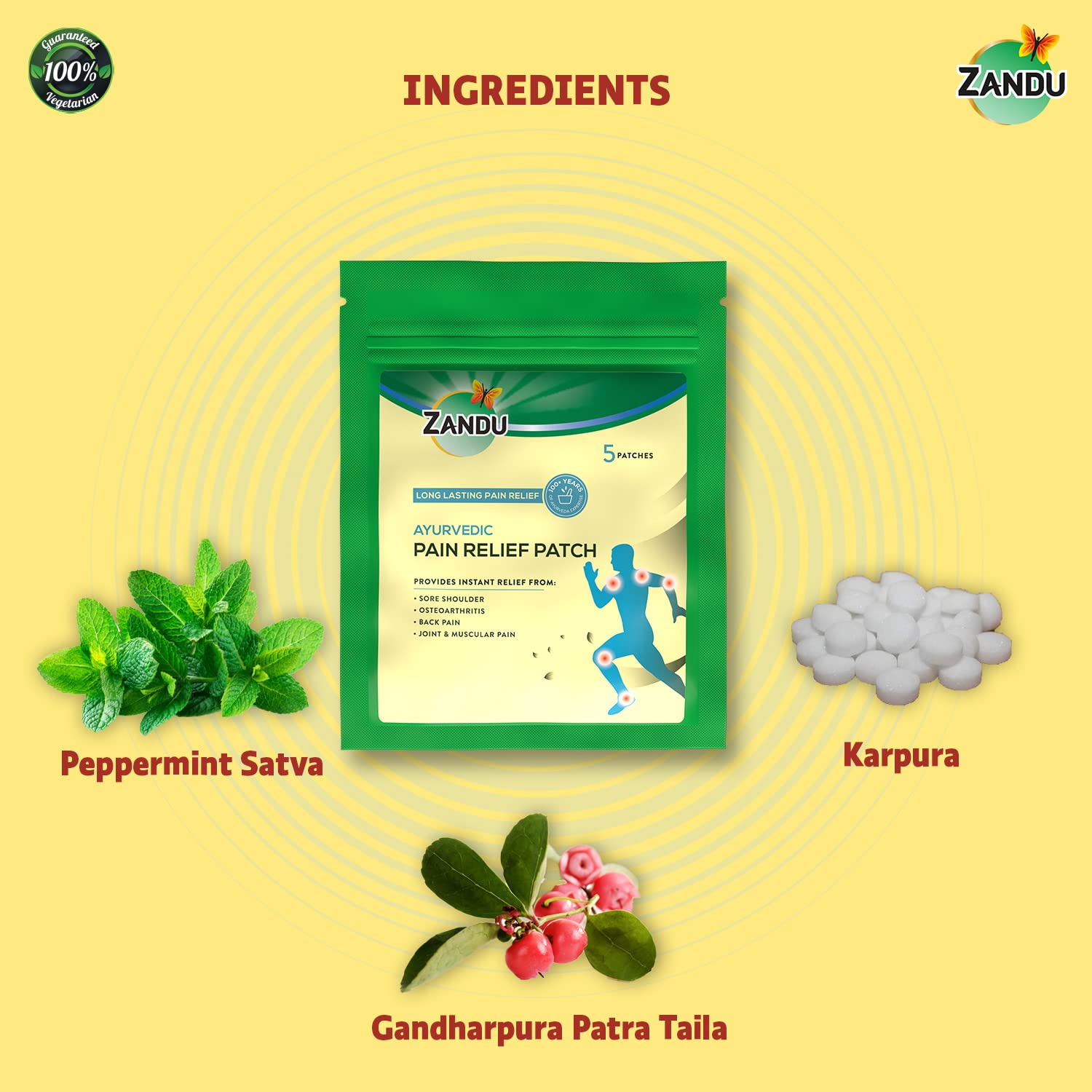 Zandu Ayurvedic Pain Relief Patch (Pack of 5 Patches) - A Specially Designed Pain Patch for Reducing Joint & Muscular Pain – view 3
