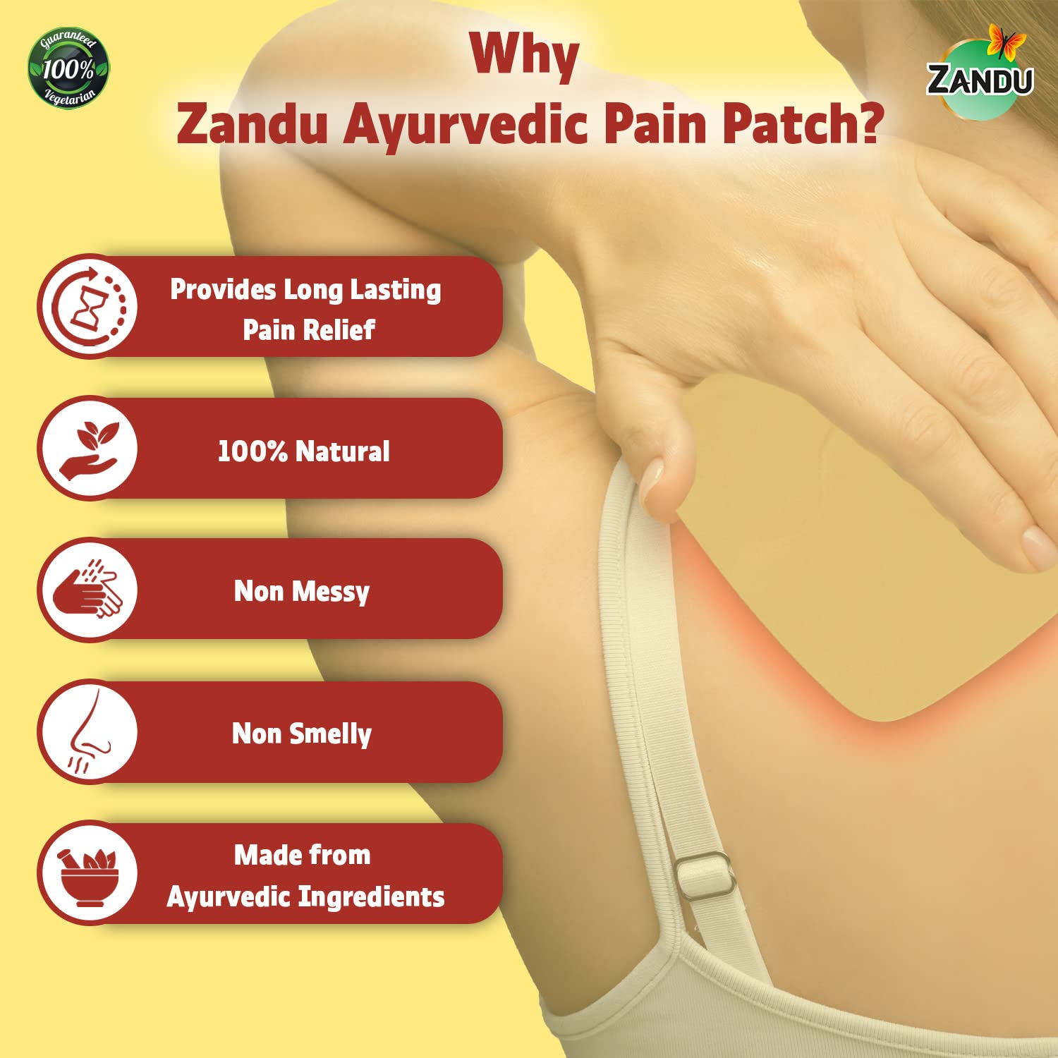 Zandu Ayurvedic Pain Relief Patch (Pack of 5 Patches) - A Specially Designed Pain Patch for Reducing Joint & Muscular Pain – view 5