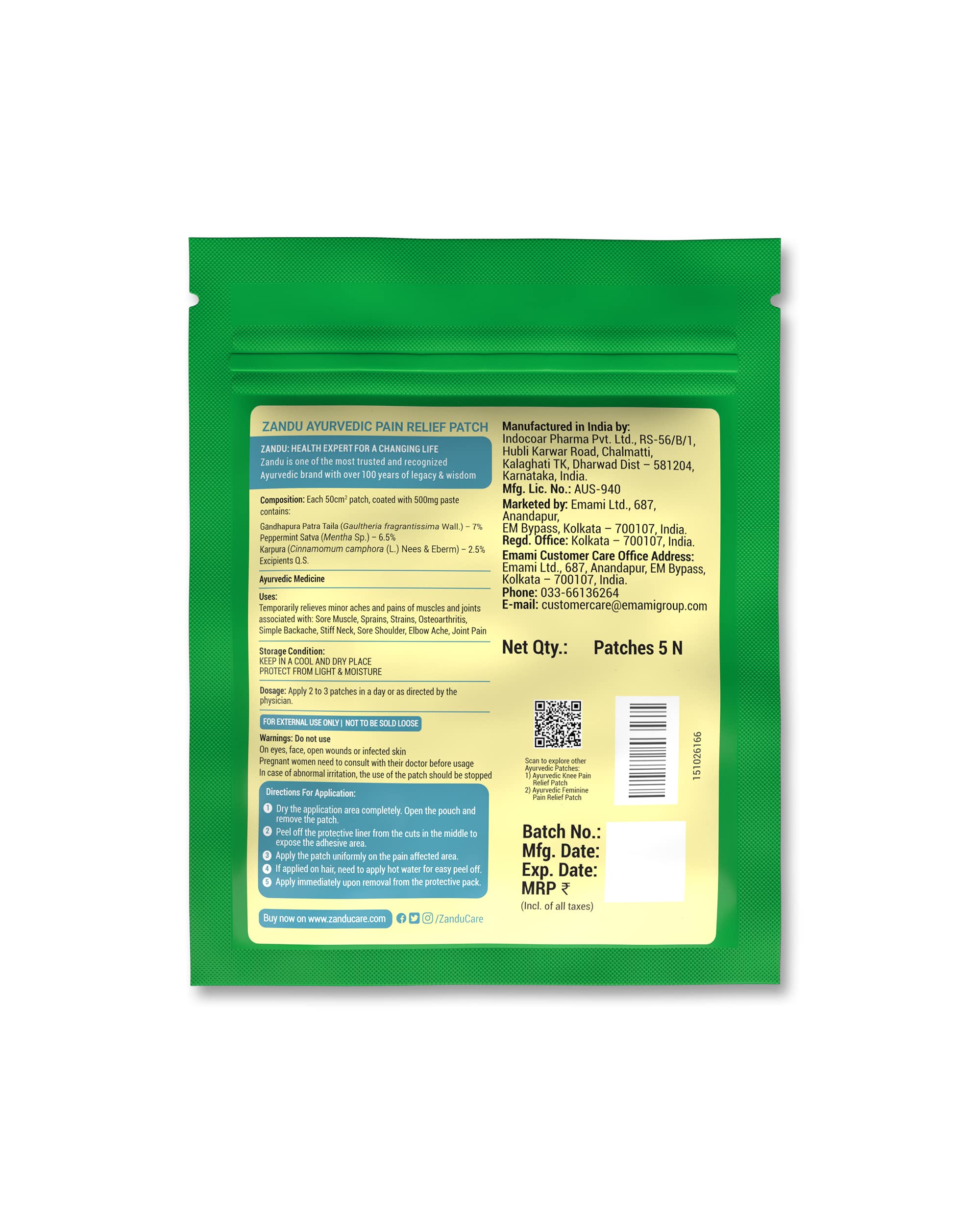 Zandu Ayurvedic Pain Relief Patch (Pack of 5 Patches) - A Specially Designed Pain Patch for Reducing Joint & Muscular Pain – view 7