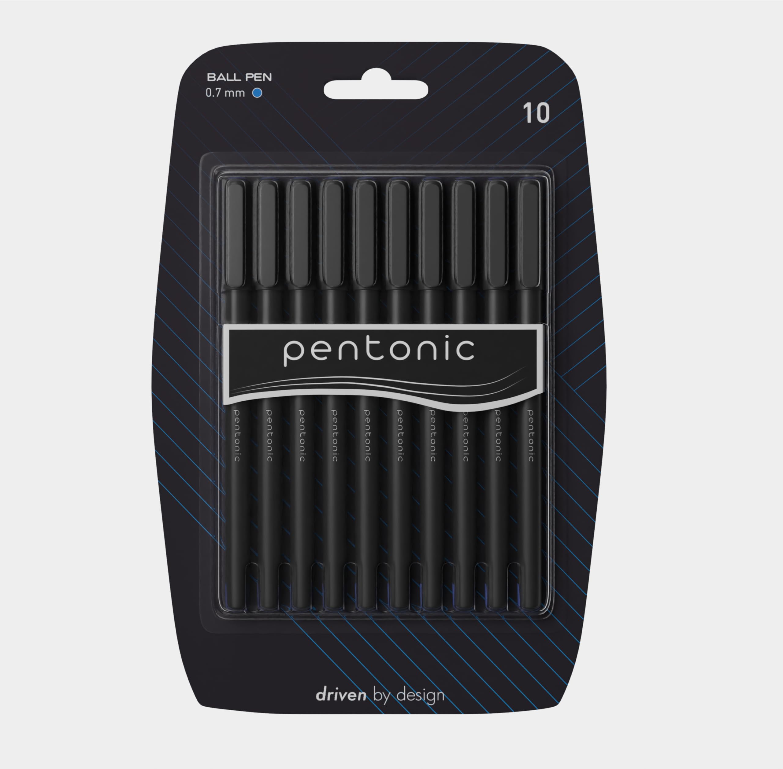 Black body Pentonic ballpoint pens with blue ink in 10-pack