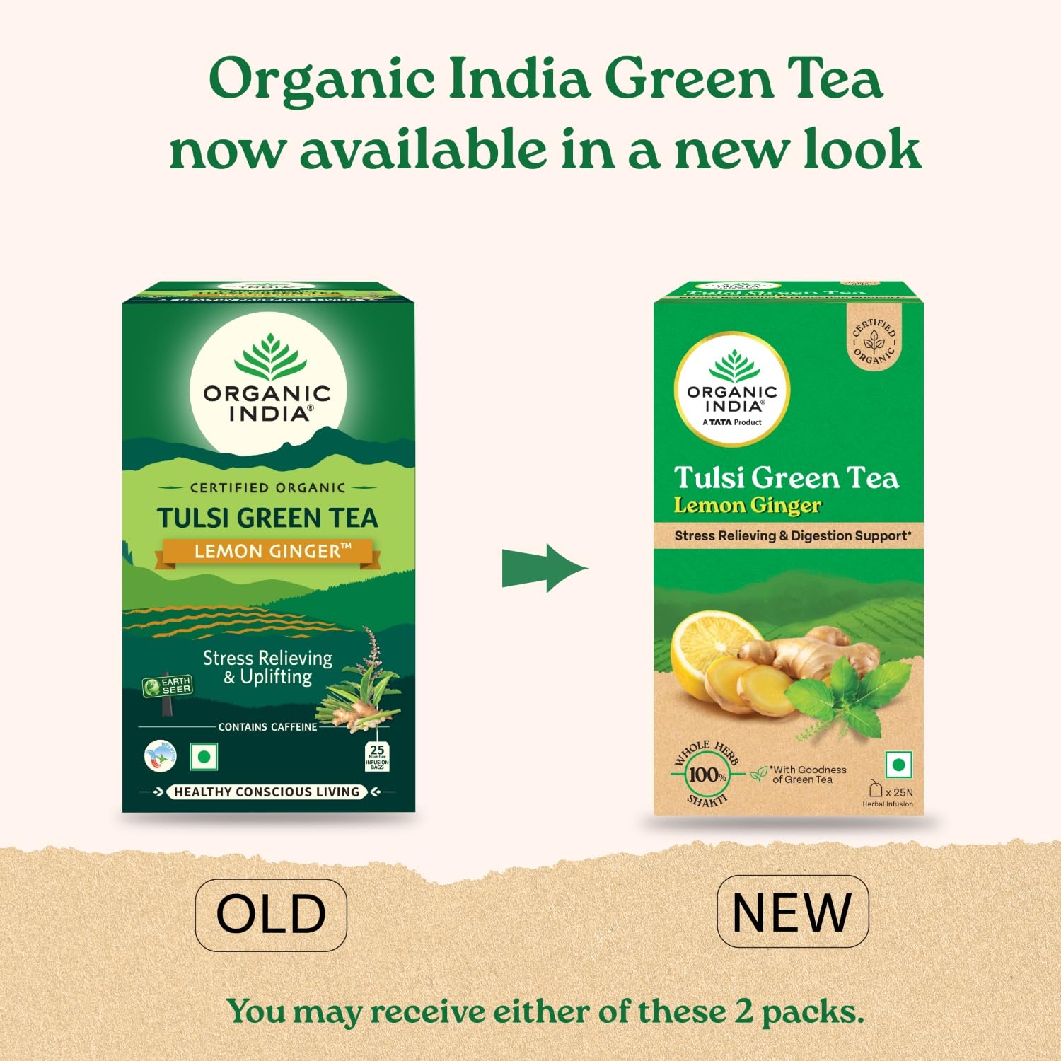 A TATA Product - Organic India Tulsi Green Tea Lemon Ginger - 25 Teabags, Herbal Blend with Green-Tea, Tulsi, Lemon & Ginger, Supports Digestion, Refreshing Taste, Natural Ingredients – view 2