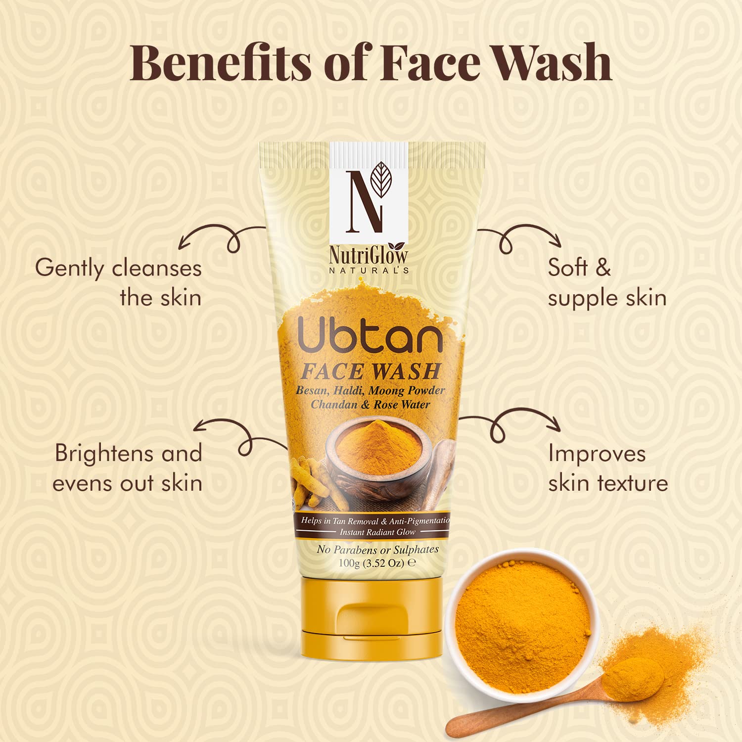 NutriGlow NATURAL'S Ubtan Face Wash (100g), Face Pack (100g), Set of 2 for Radiant Glow – view 2