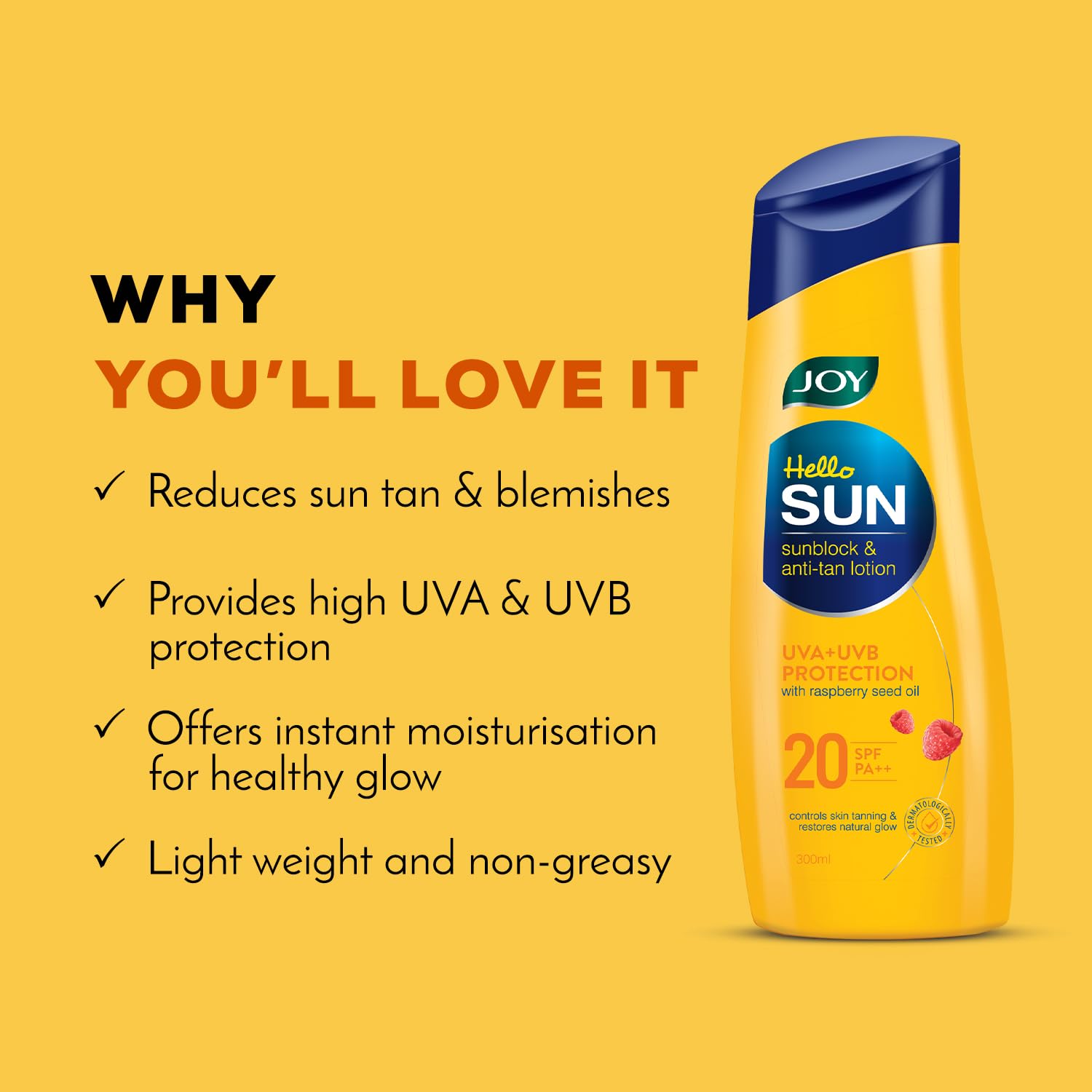 Joy Hello Sun Body Sunscreen Lotion SPF 20 PA++ (300ml x 2) INVIVO Tested, For Tan Control & Body Moisturization – view 4