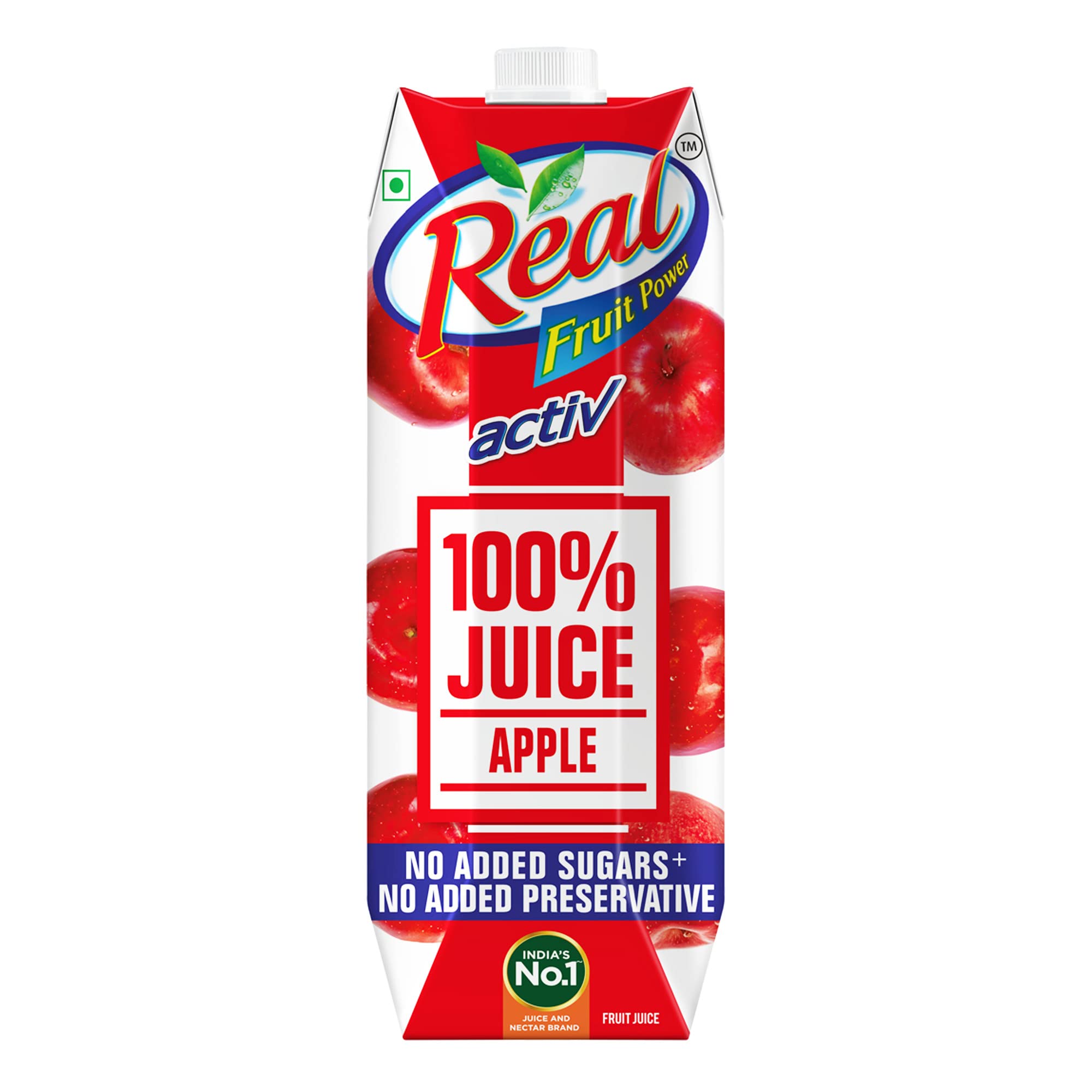 Front view of Real Activ apple fruit juice 1L pack