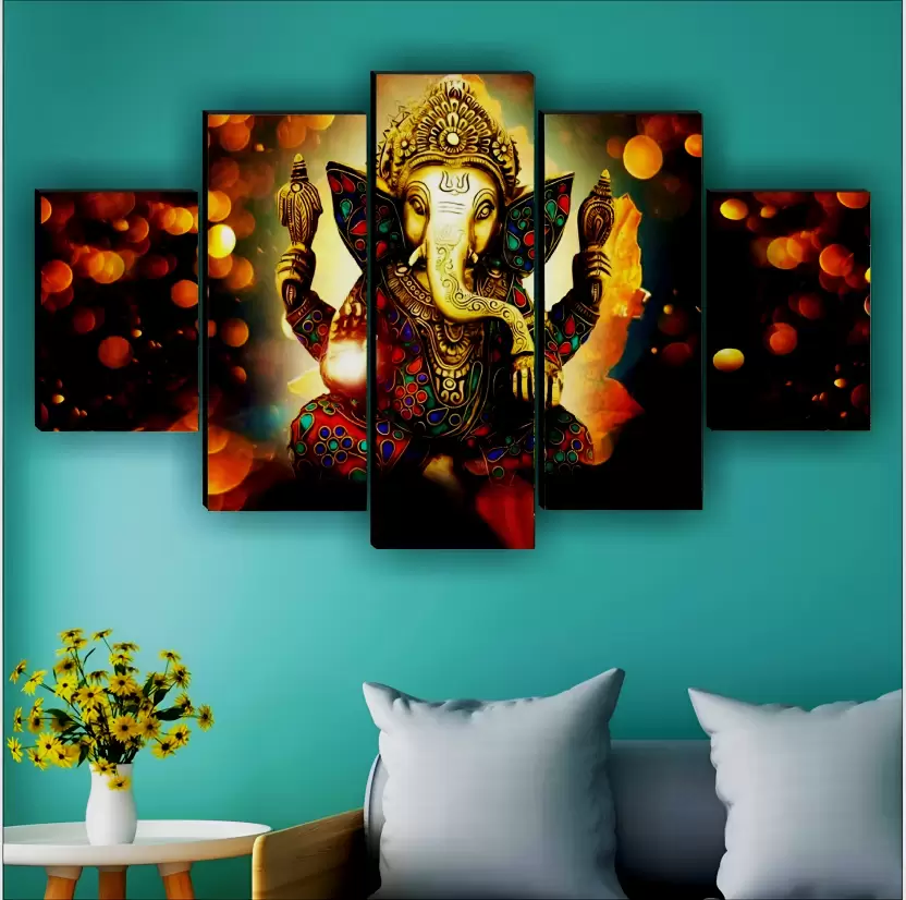 Lord Ganesha Art Print Self Adhesive MDF Painting Digital Reprint 18 inch x 30 inch Painting  (Without Frame, Pack of 5)