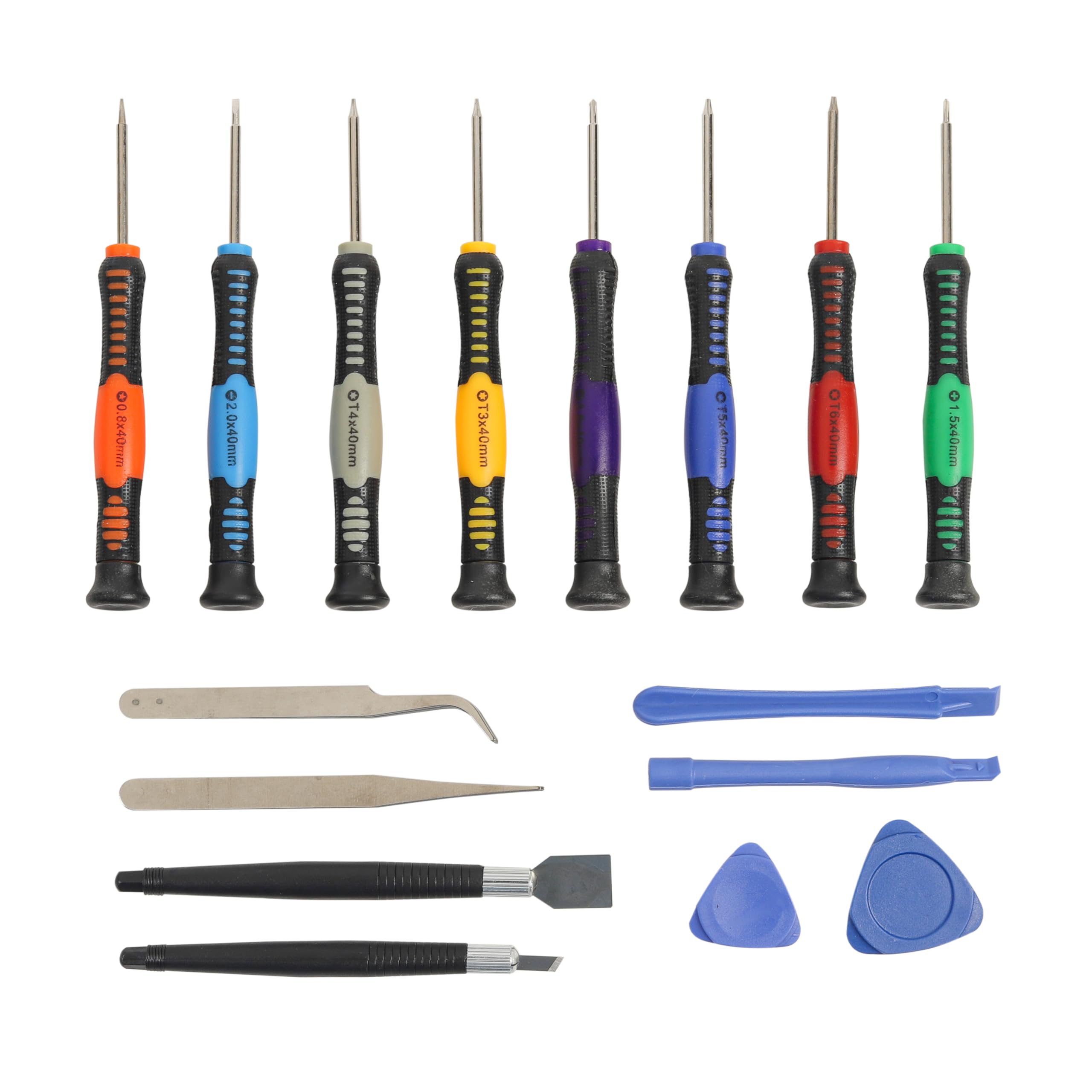 Multicolour SPARTAN repair screwdriver set with magnetic tips and opening tools