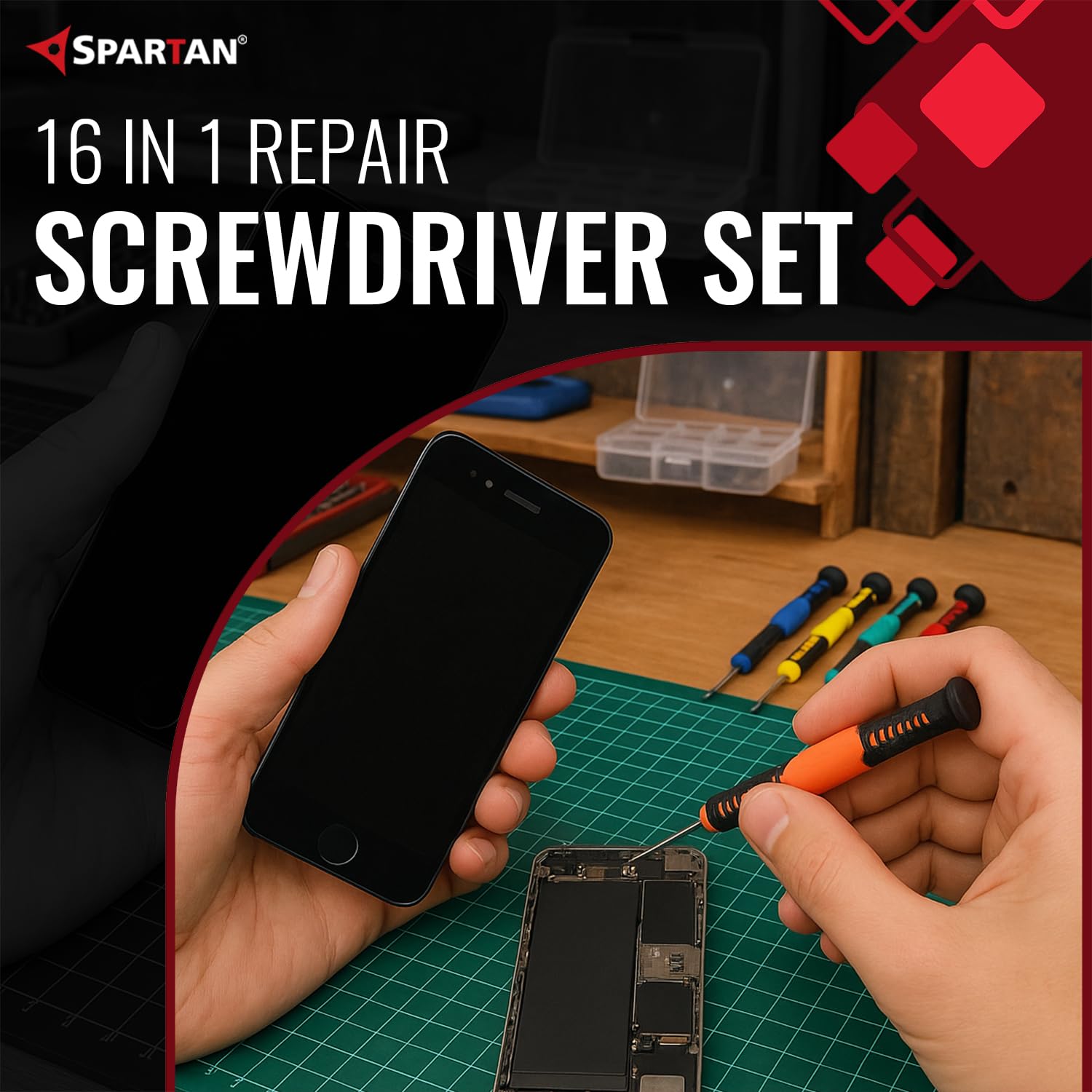Spartan Screwdriver Set - 8Screwdrivers Includes Torx, Phillips 1.5 & 1.2, Flathead 2.0, Tri-Point 0.6 and 2Triangle Paddles, 2Mount Bars, 1Graver, 1Scraper, 2Tweezers (Spa-16Pcskit) – view 2