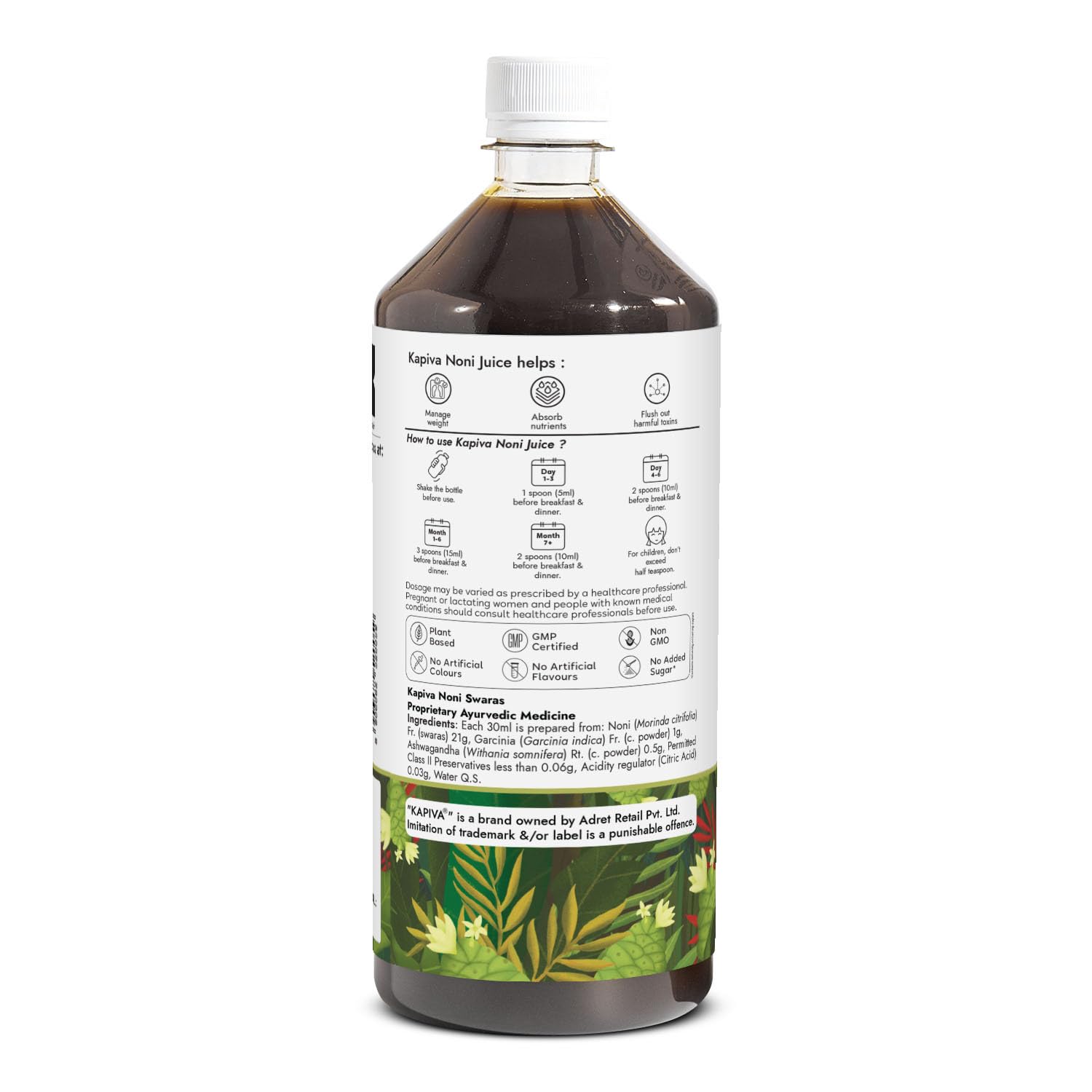 Kapiva Noni Juice (1L) - Rich in Antioxidants, Boosts Energy, Builds Immunity, Natural Detoxifier – view 3