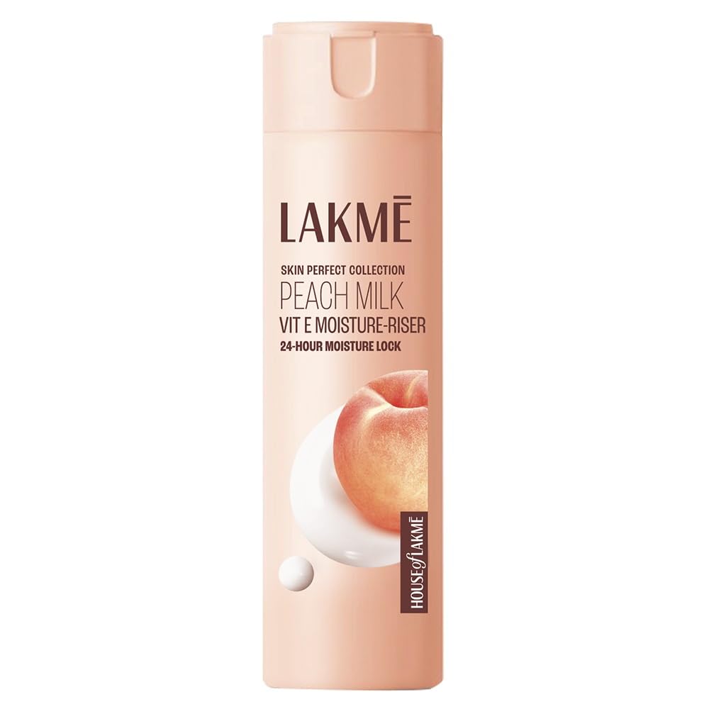 Lakme Peach Milk moisturizer 120ml with peach-themed lotion packaging