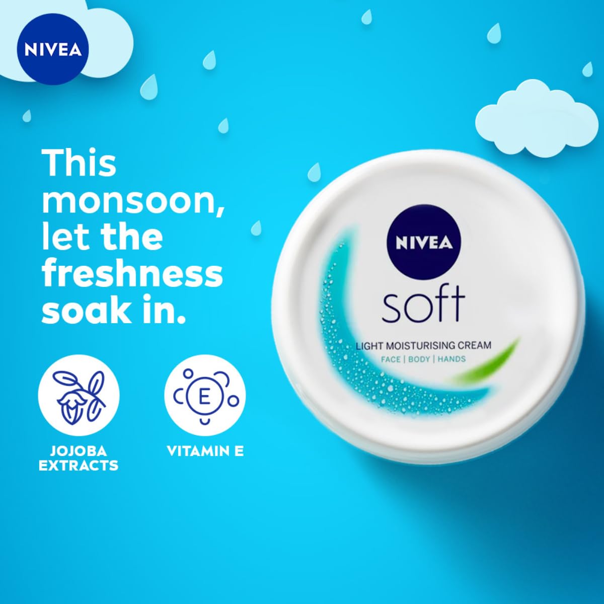 NIVEA Soft Light Moisturizer For Face, Hand & Body, Instant Hydration, Non-Greasy Cream With Vitamin E & Jojoba Oil, 200ml – view 3