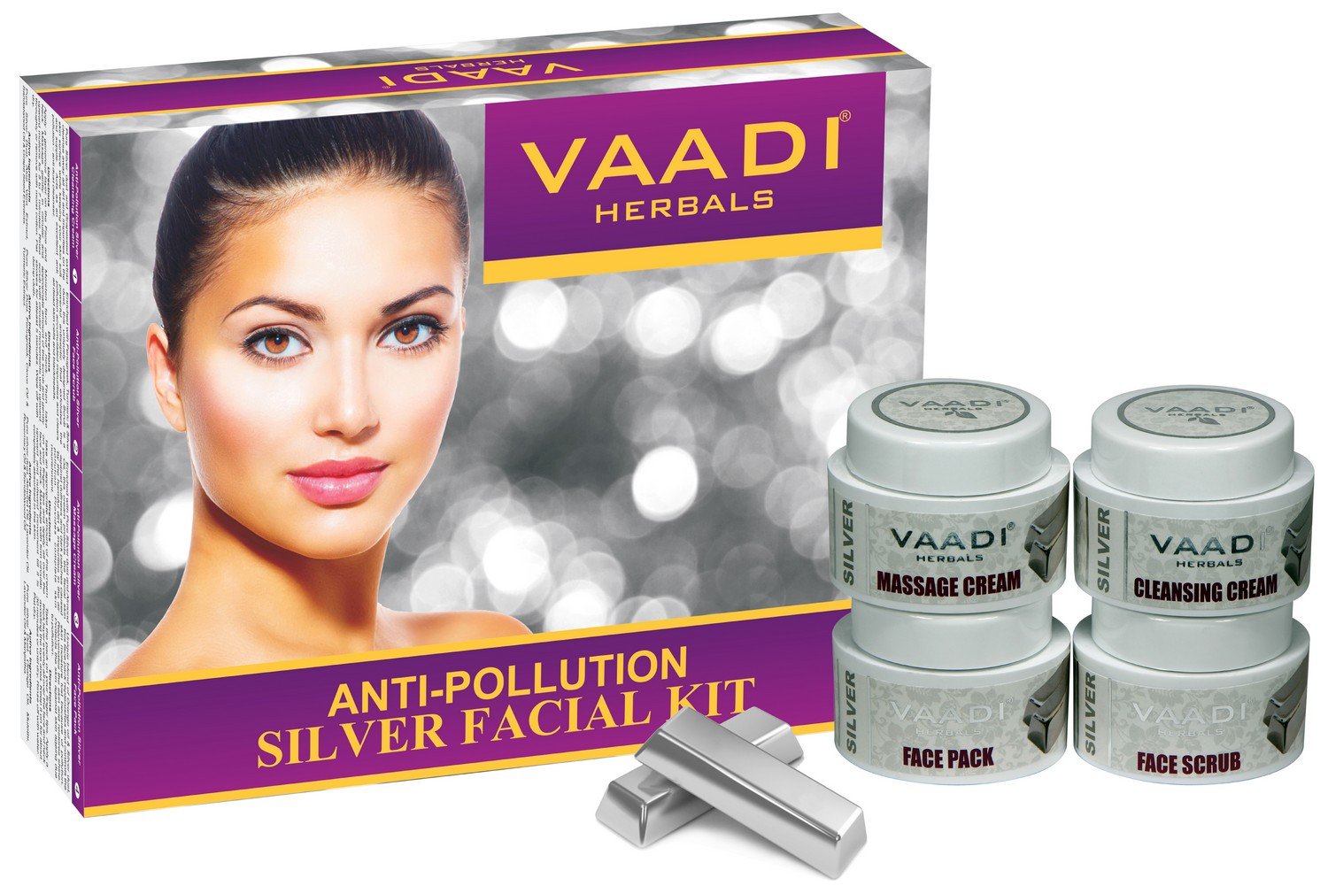 Vaadi Herbals Silver Facial Kit, Pure Silver Dust, Rosemary and Lavender Oil, Sandalwood Paste, 70g – view 2