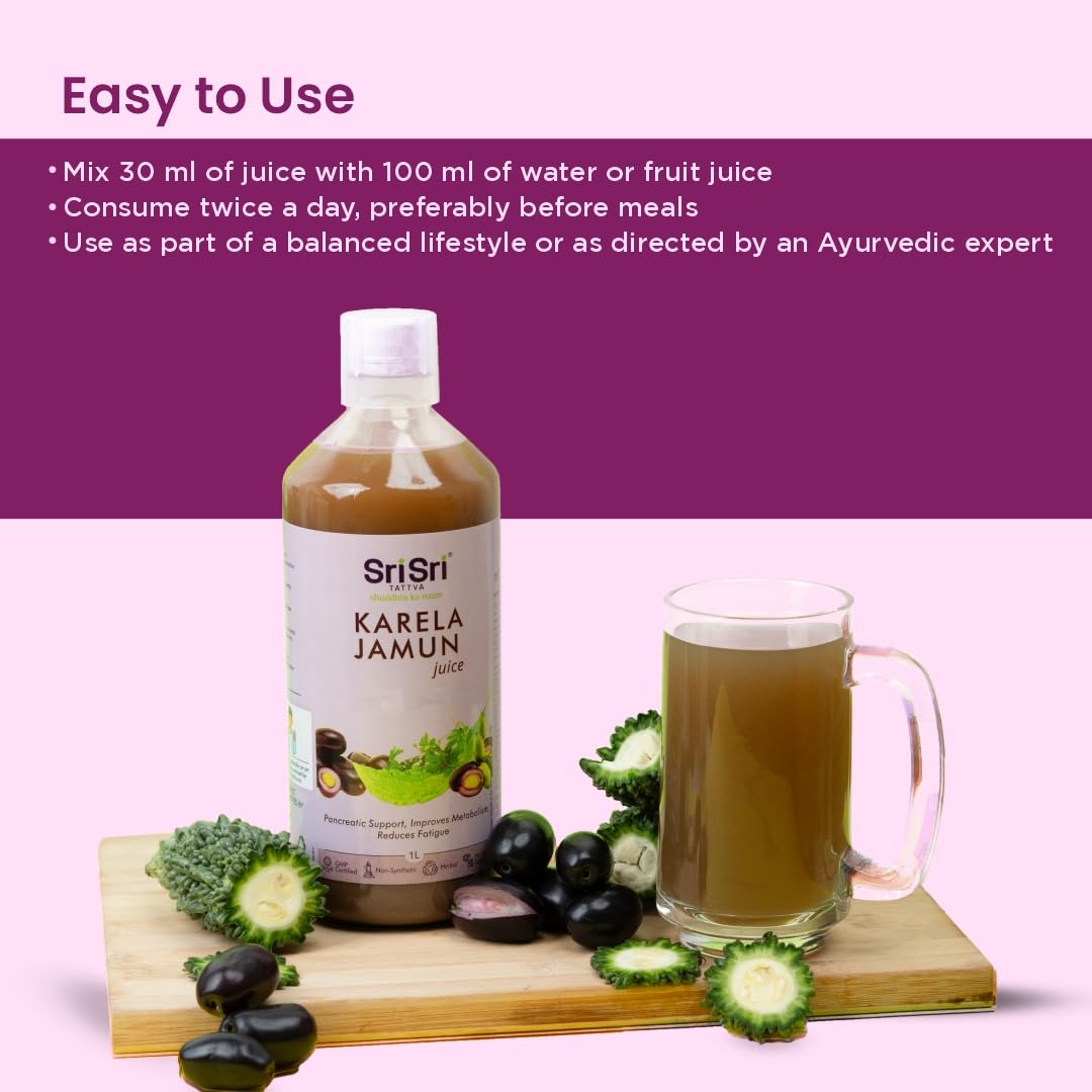 Sri Sri TATTVA shuddhta ka naam Sri Sri Tattva Karela Jamun Juice - Ayurvedic Juice to Help Maintain Healthy Sugar Levels - 100% Natural - No Added Sugar - 1000ml (Pack of 3) – view 7