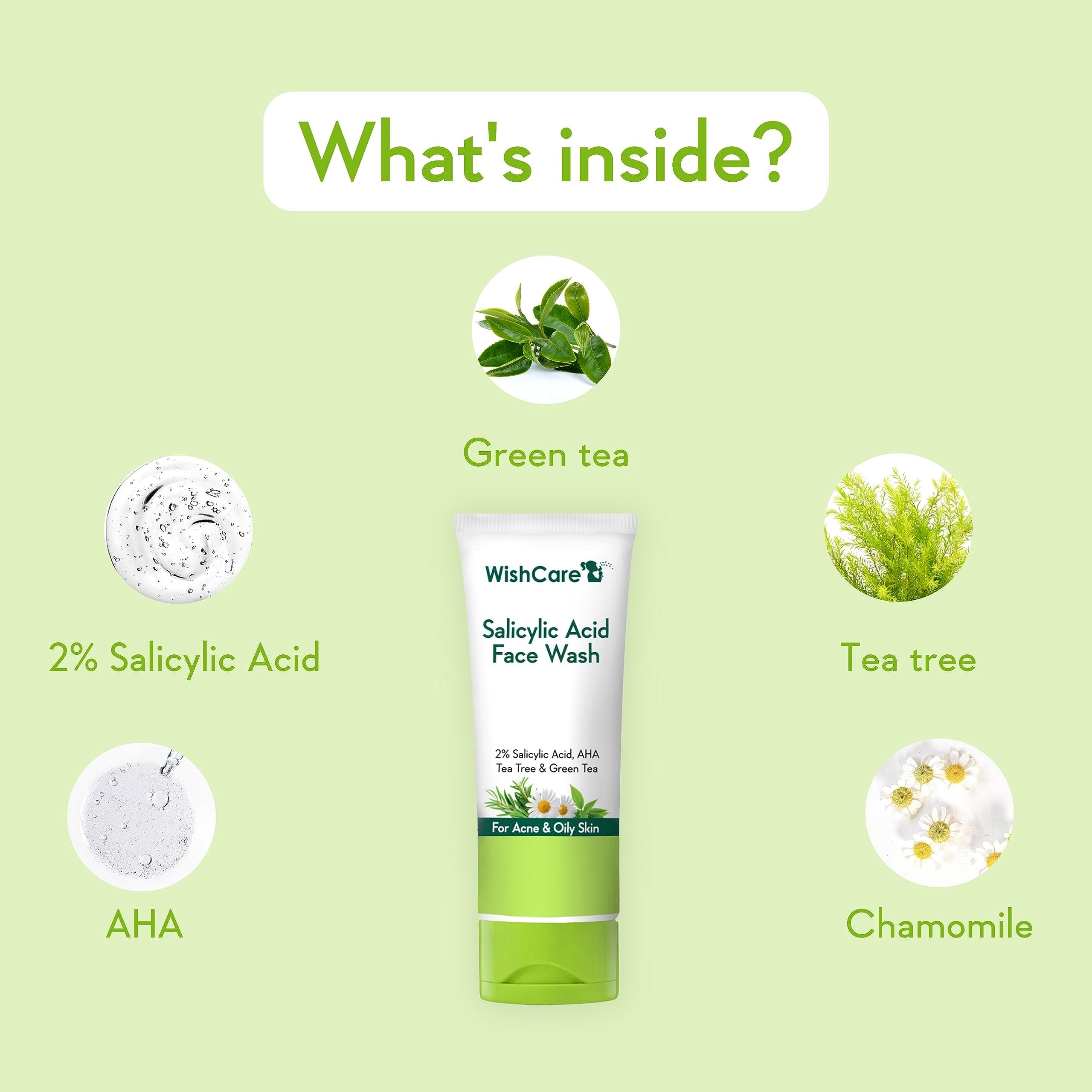 WishCare 2% Salicylic Acid Face Wash for Women & Men with AHA, GreenTea, Chamomile & TeaTree - Face Wash for Oily Skin & Acne Prone Skin 100ml – view 4