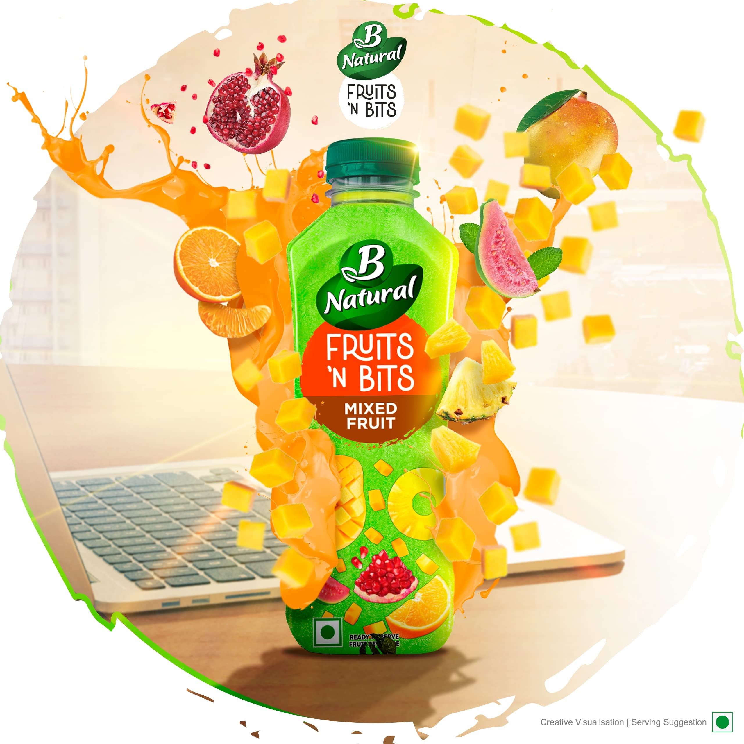 B Natural Fruits N Bits Mixed Fruit, Infused with Real Fruit Bits, 300ml, 100% Indian Fruit, 0% Concentrate, Goodness of Fiber, No Added Preservatives – view 5